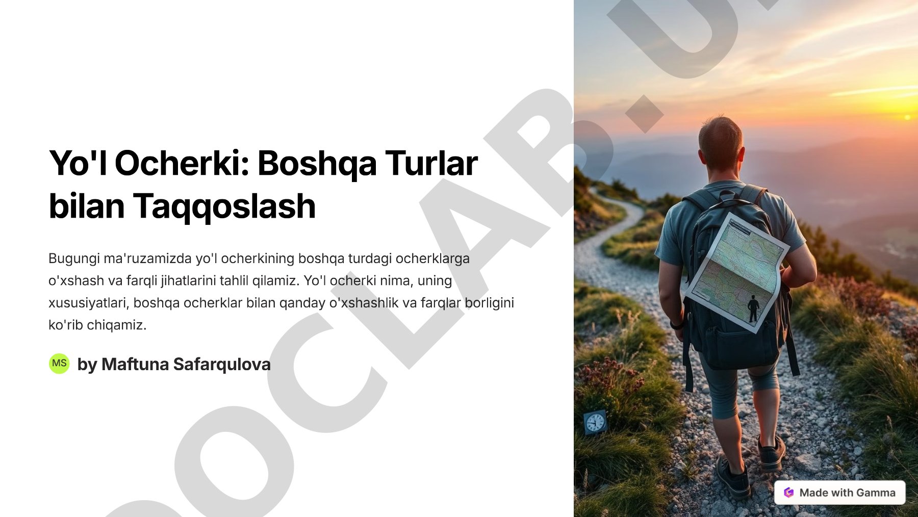 Yo'l Ocherki: Boshqa Turlar bilan Taqqoslash