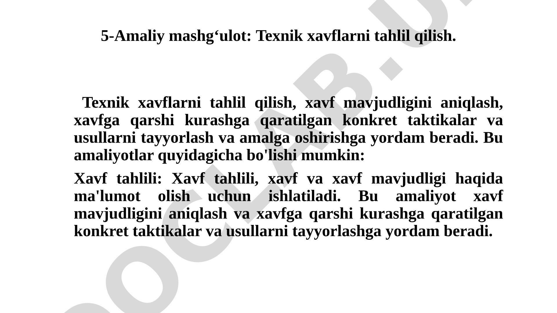Texnik xavflarni tahlil qilish amaliy mashgʻulot