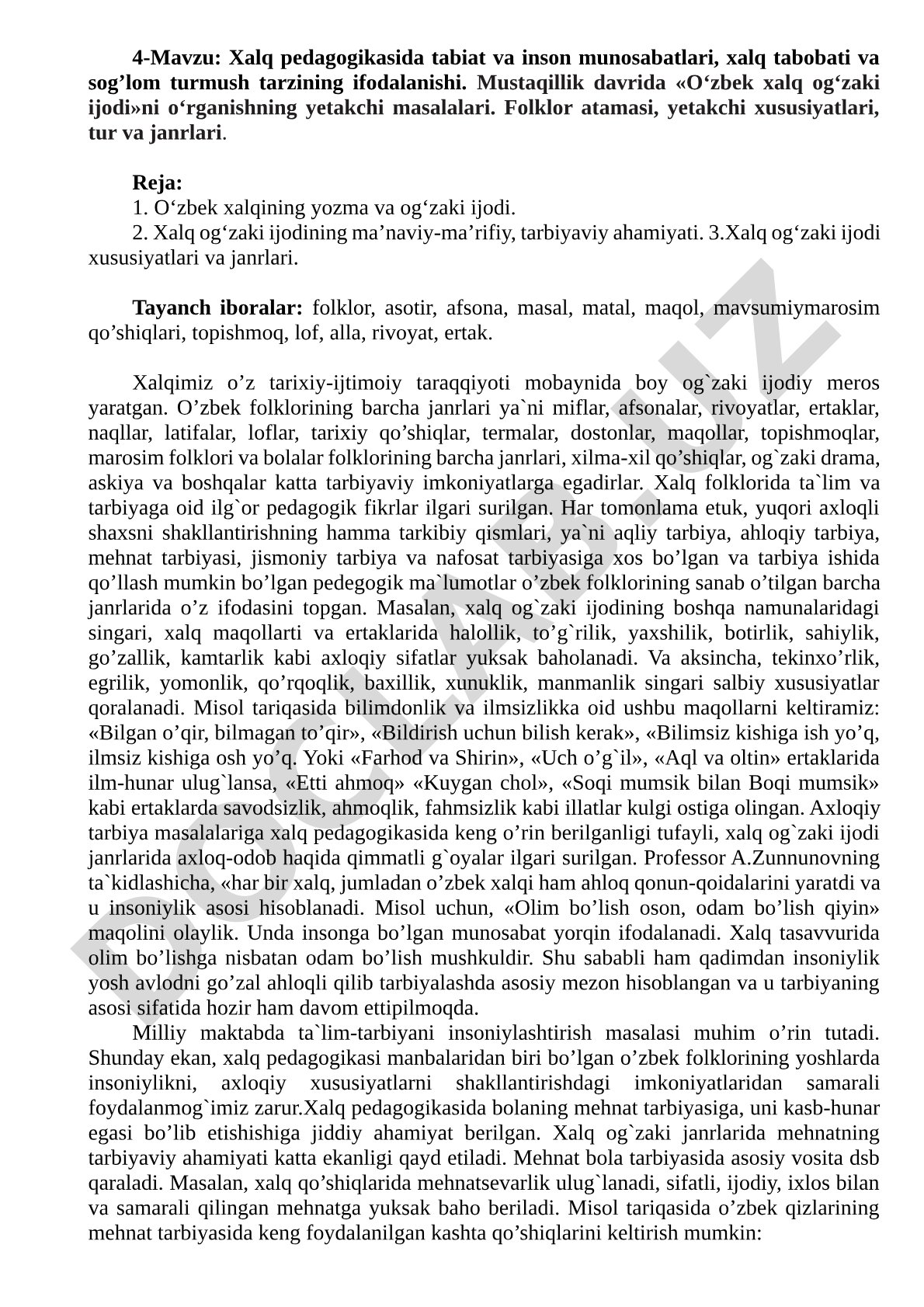 Xalq pedagogikasida tabiat va inson munosabatlari, xalq tabobati va sog'lom turmush tarzining ifodalanishi