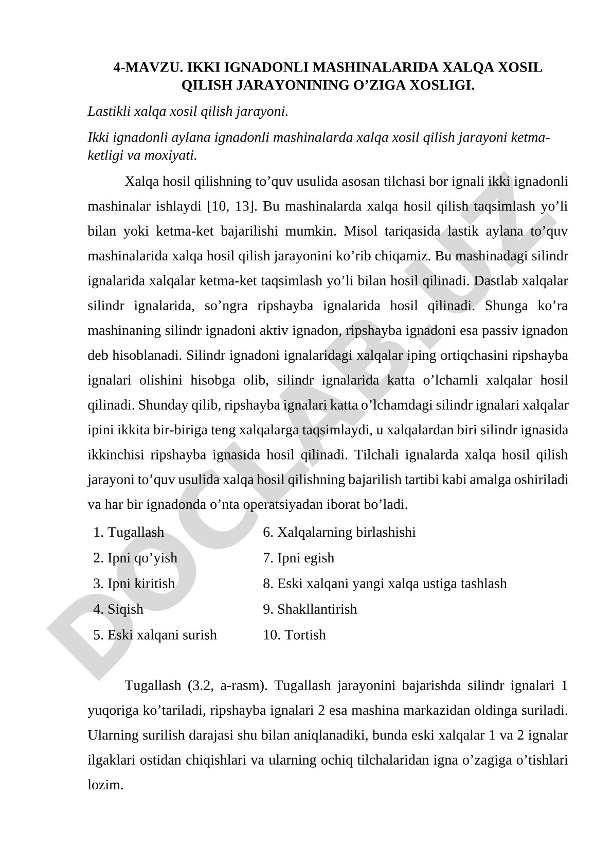 Ikki ignadonli mashinalarida xalqa xosil qilish jarayonining o’ziga xosligi