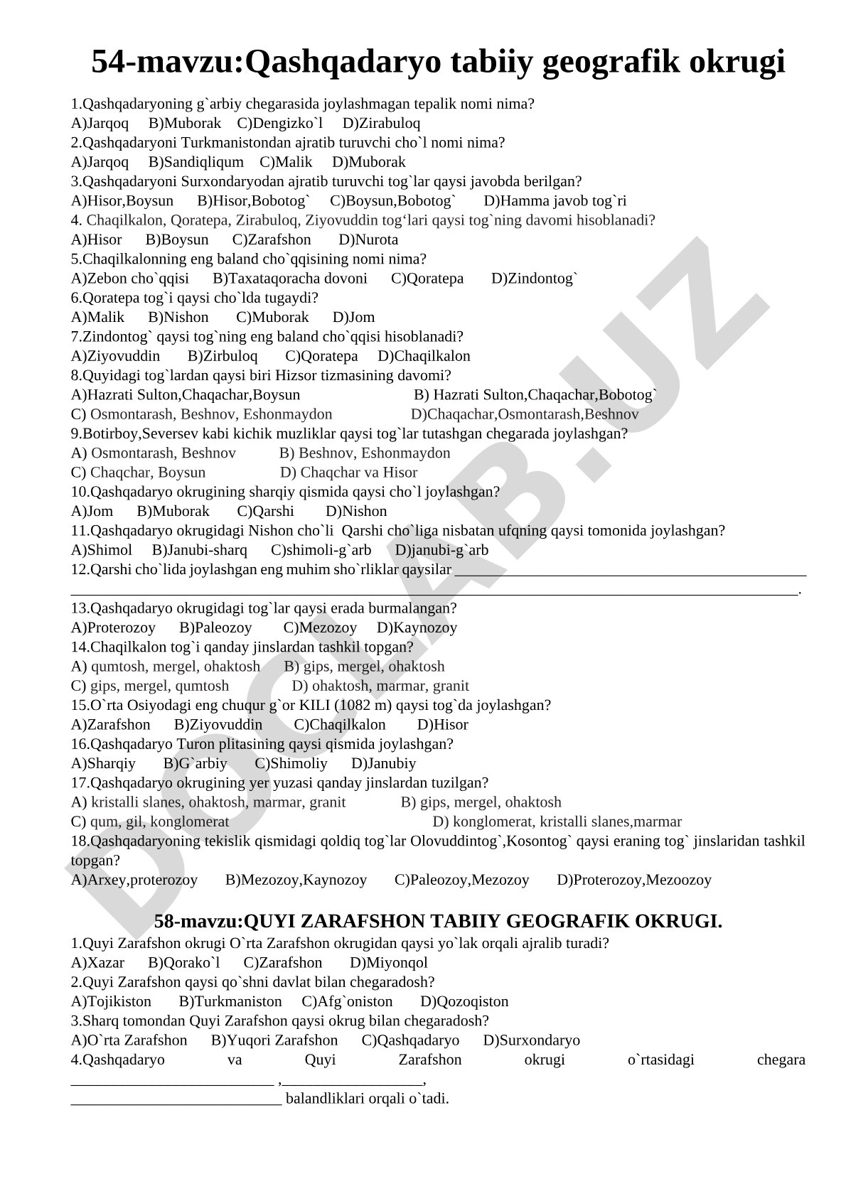 Qashqadaryo tabiiy geografik okrugi