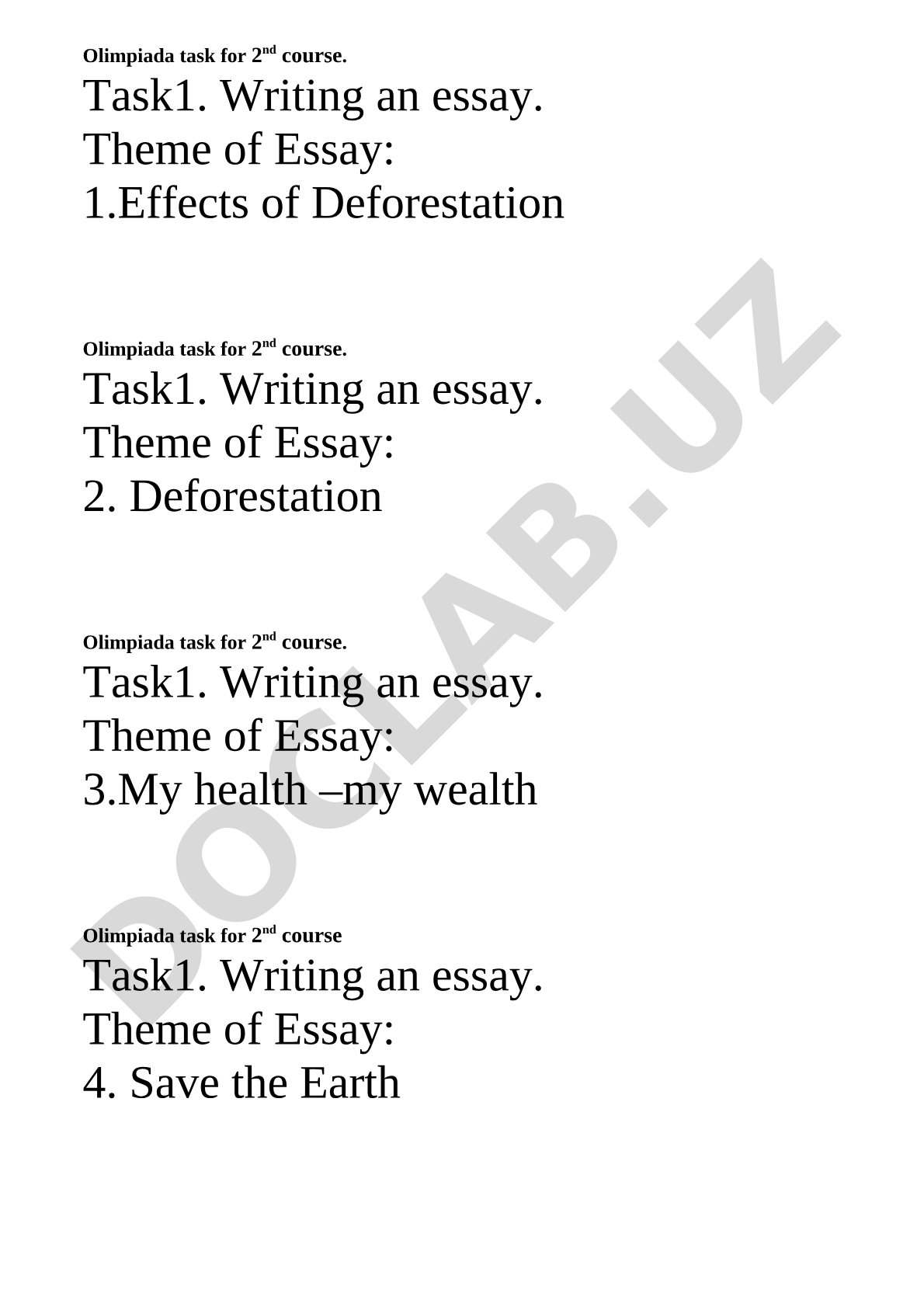 English Olympiad Tasks for 2nd Course