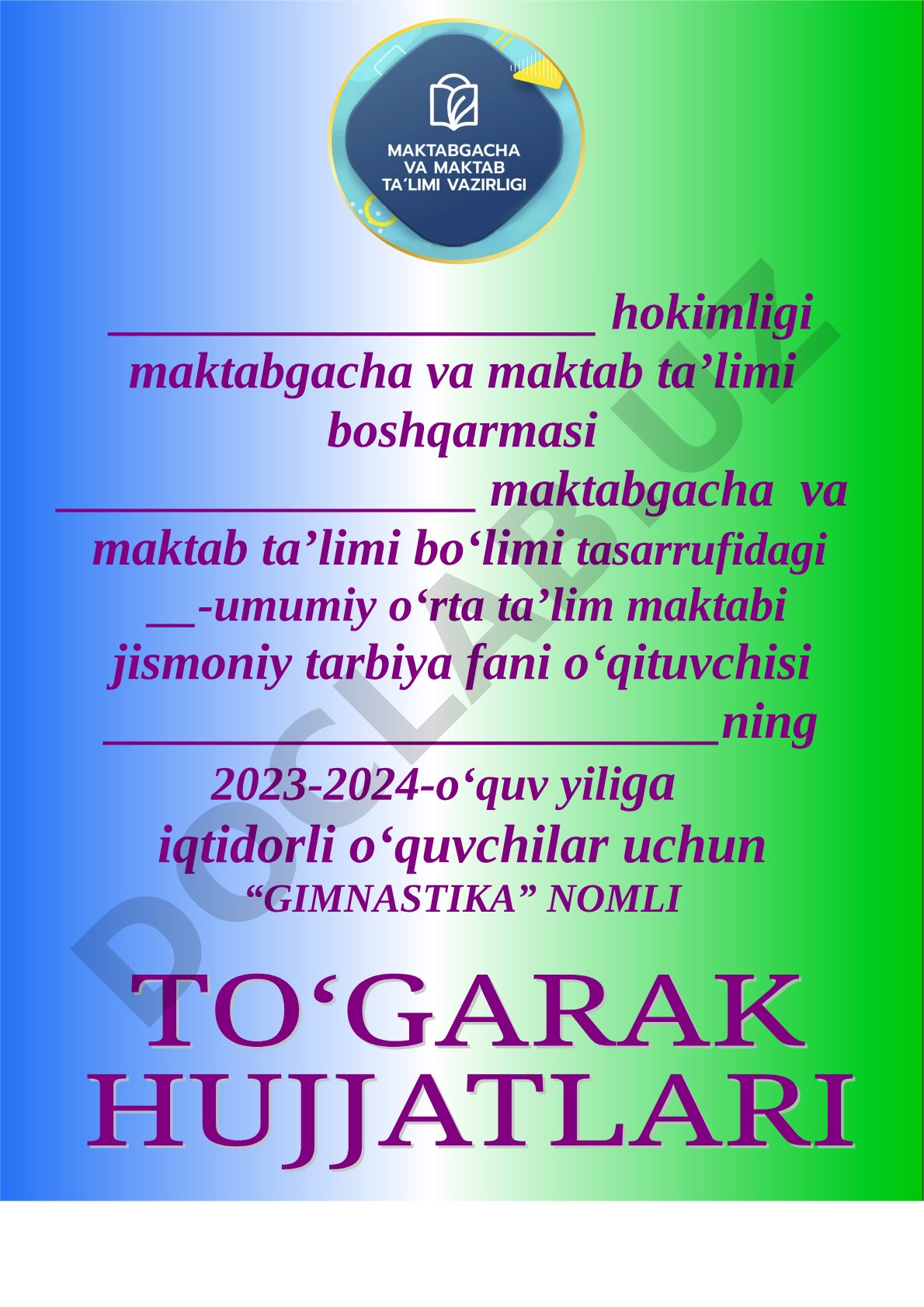 Gimnastika to'garagining 2023-2024 o'quv yili ish rejasi