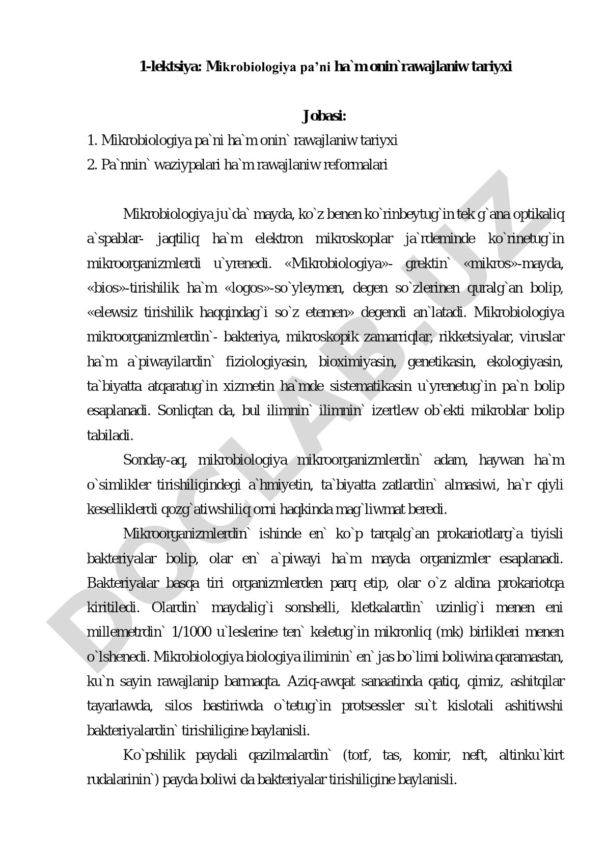 Mikrobiologiya pa’ni ha’m onin’ rawajlaniw tariyxi