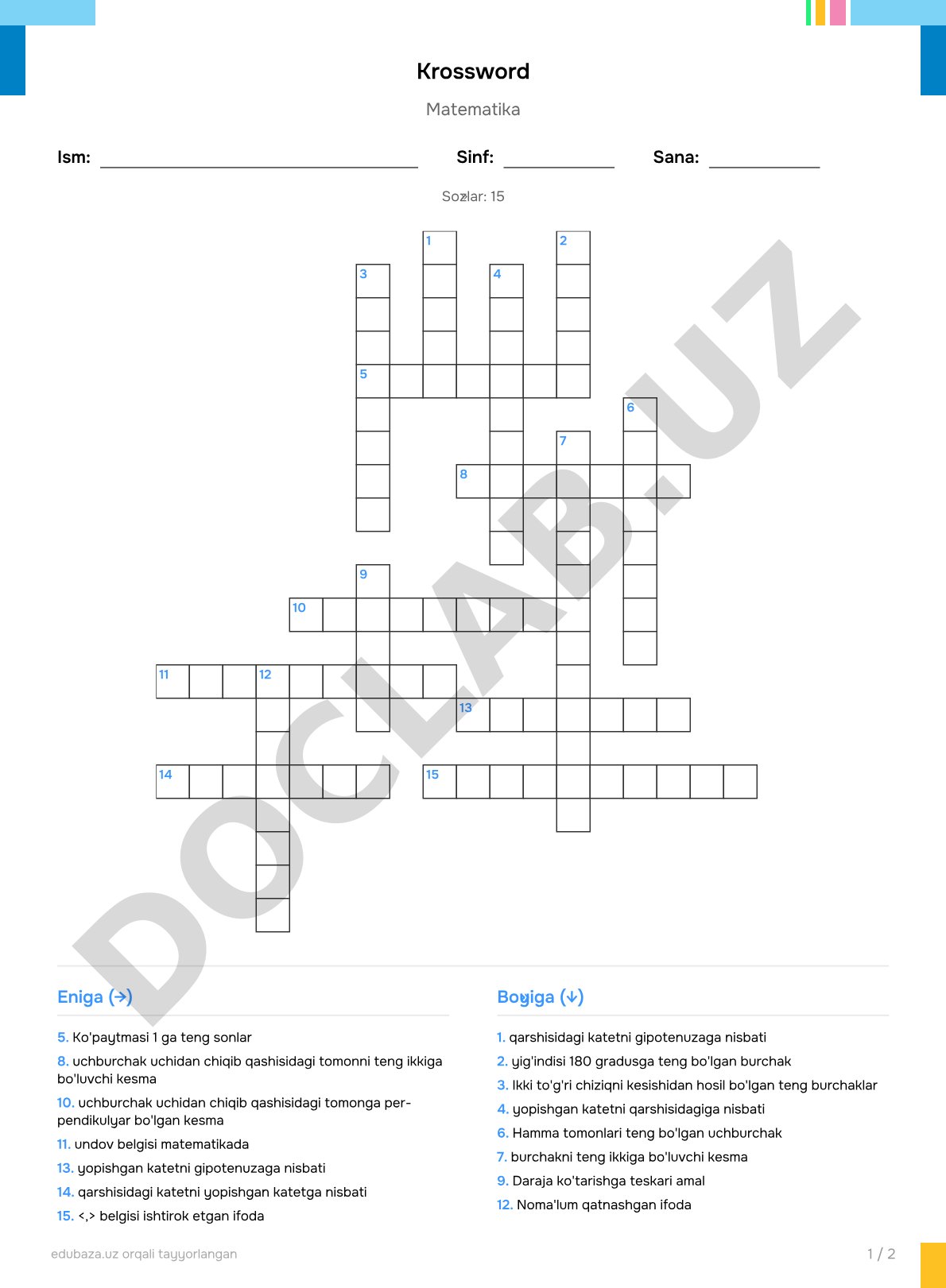 Matematika krossvordi