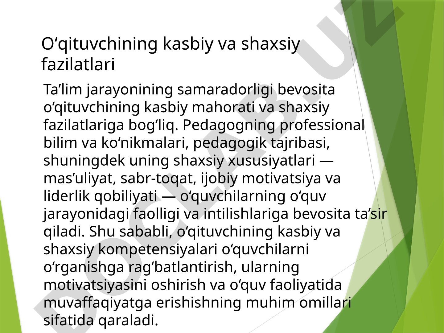 O'qituvchining kasbiy va shaxsiy fazilatlari