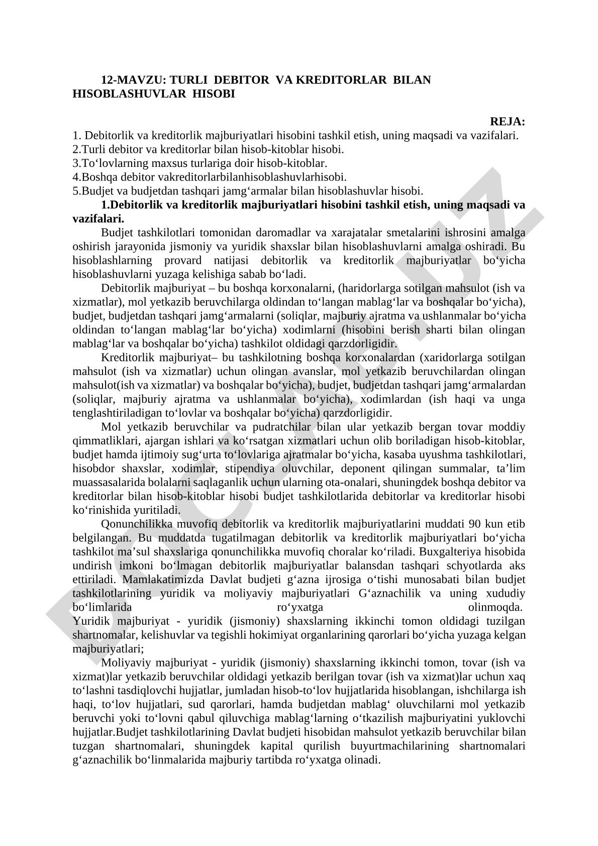 Turli debitor va kreditorlar bilan hisoblashuvlar hisobi