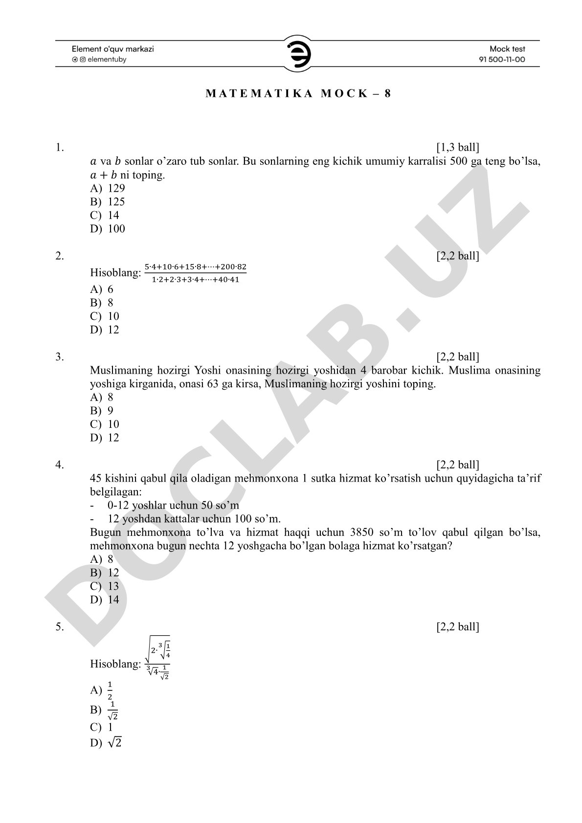 Matematika mock – 8