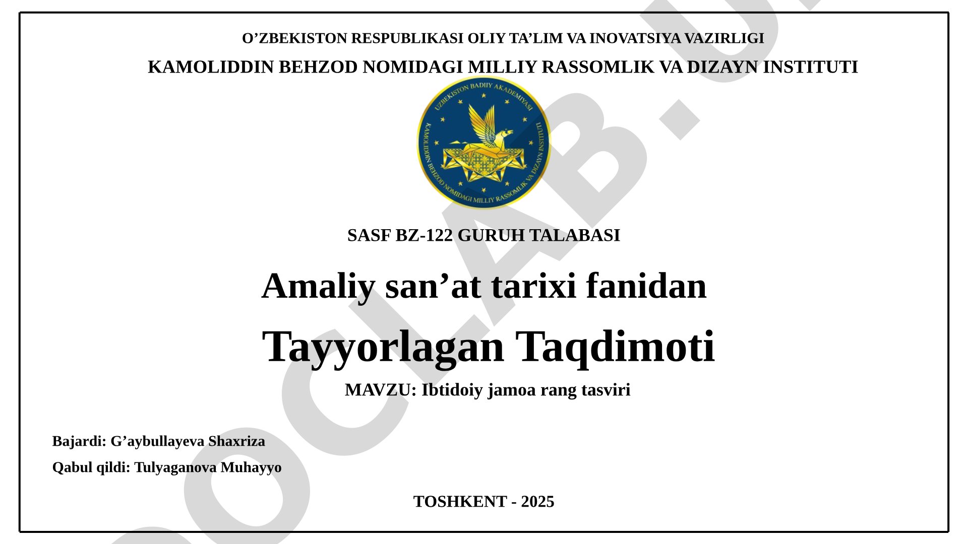 Ibtidoiy jamoa rang tasviri