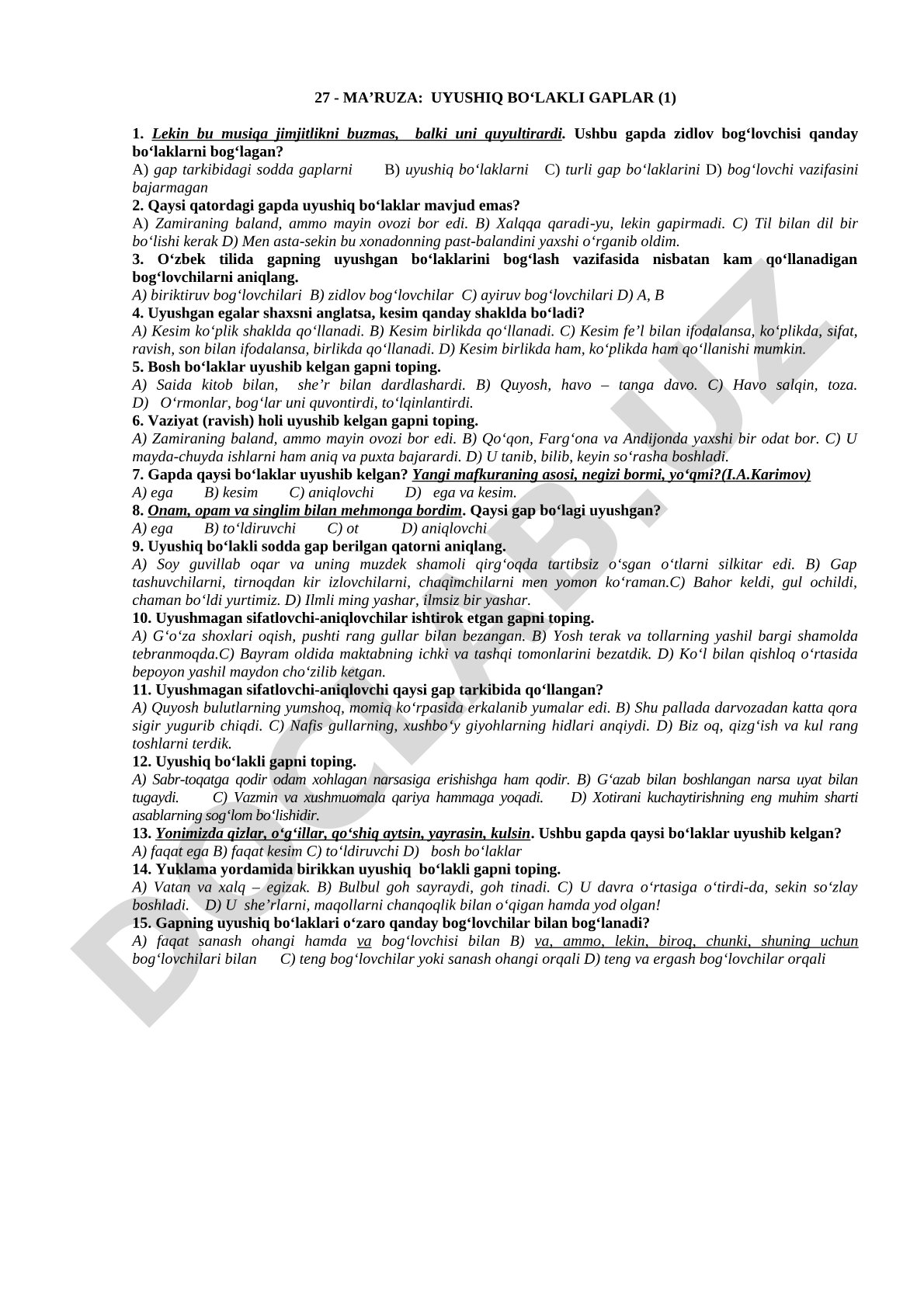Uyushiq bo'lakli gaplar (1)