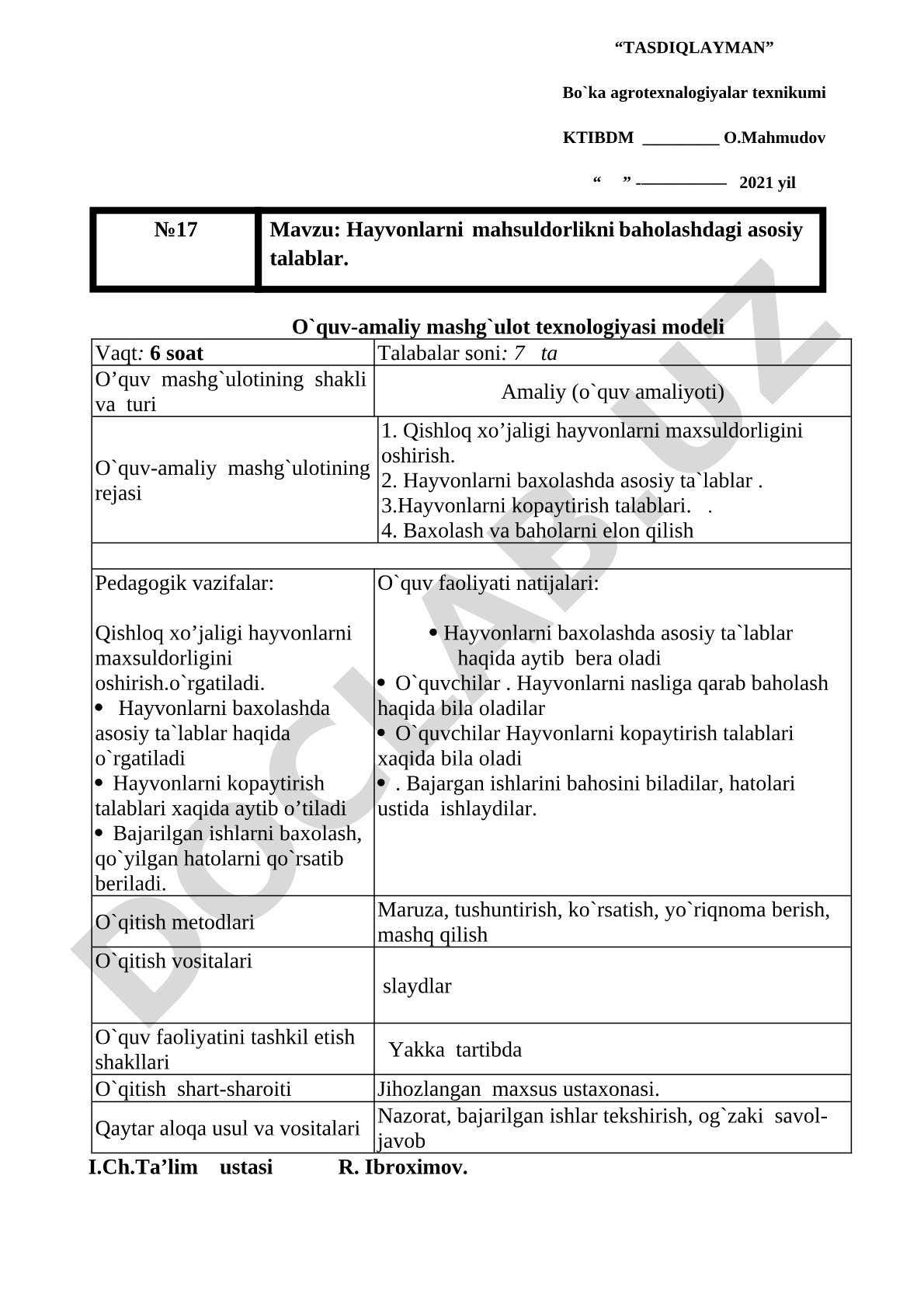 Hayvonlarni mahsuldorlikni baholashdagi asosiy talablar