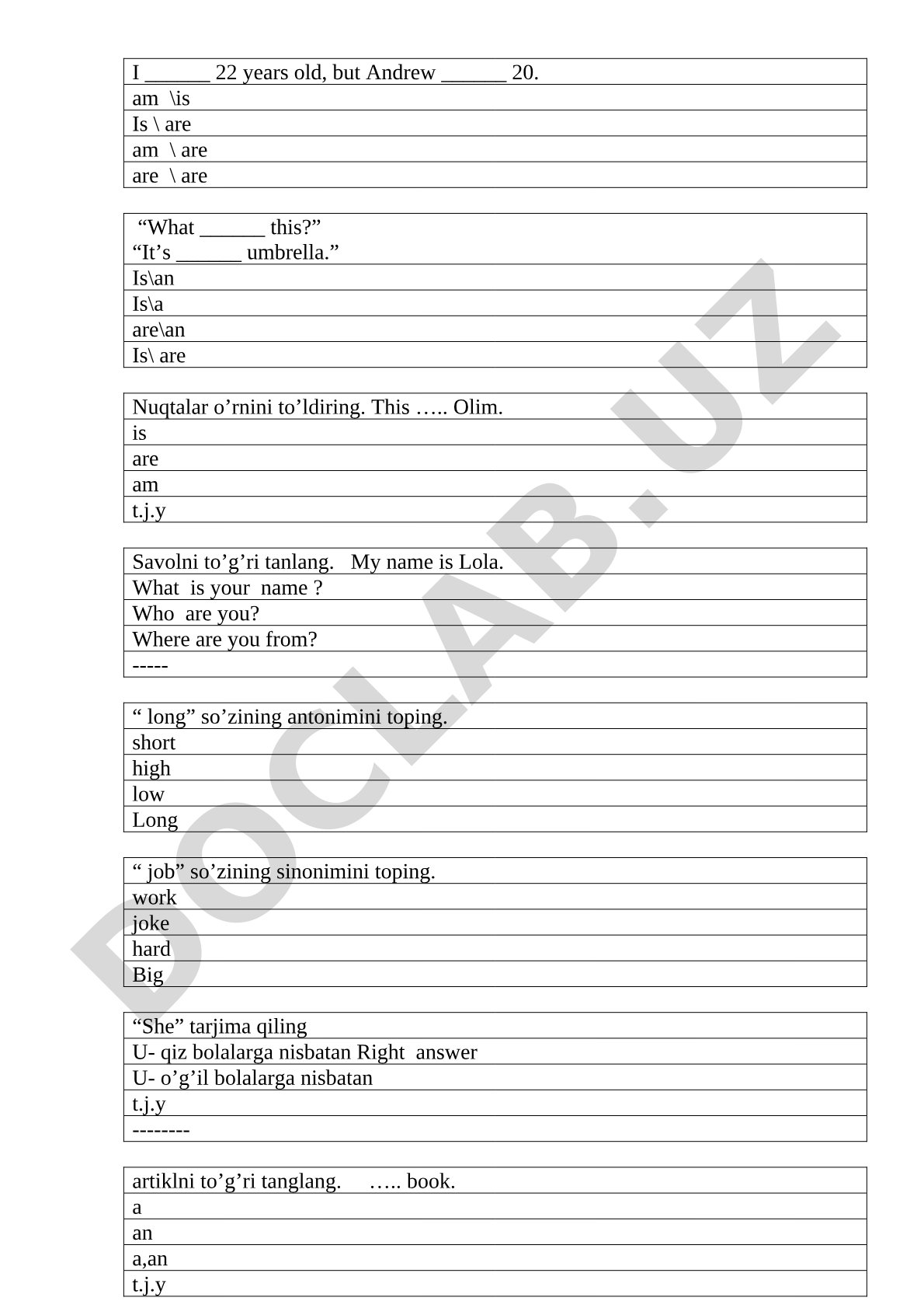 English Grammar and Vocabulary Exercises