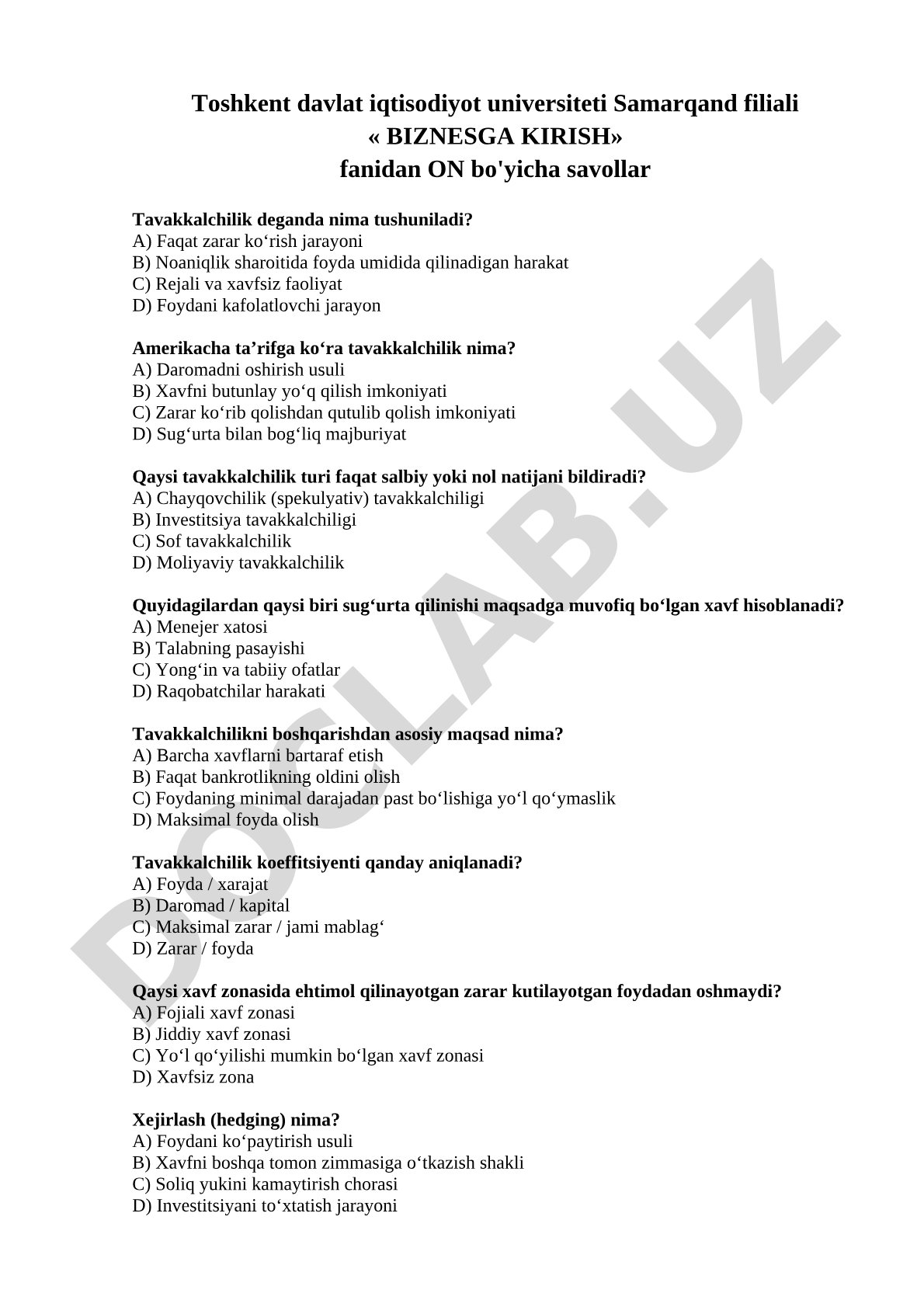 Tavakkalchilik tushunchasi, turlari va boshqaruvi