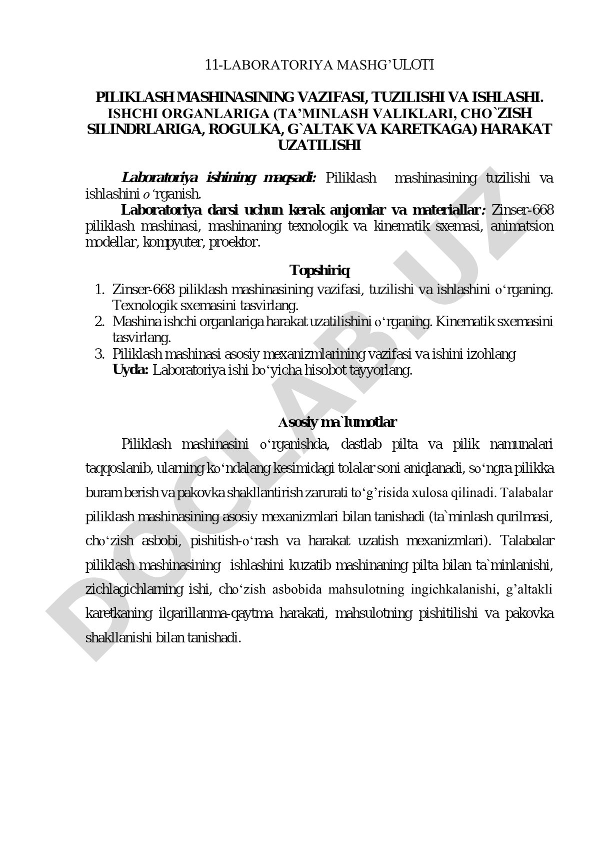 Piliklash mashinasining vazifasi, tuzilishi va ishlashi