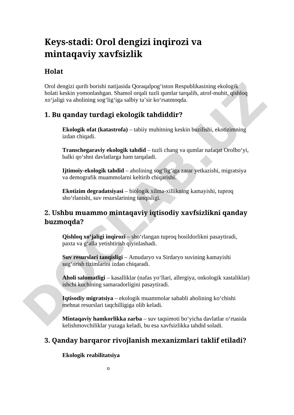 Orol dengizi inqirozi va mintaqaviy xavfsizlik