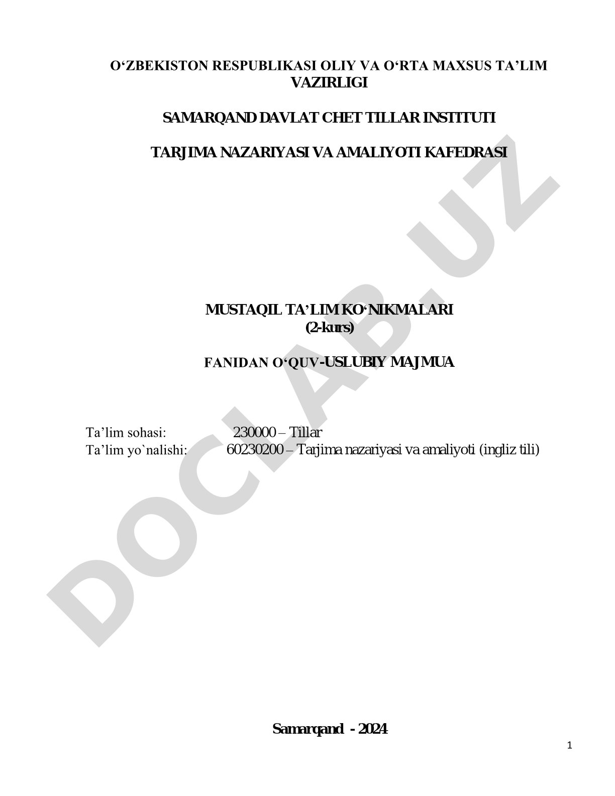 Mustaqil ta’lim ko‘nikmalari (2-kurs) fanidan o‘quv-uslubiy majmua