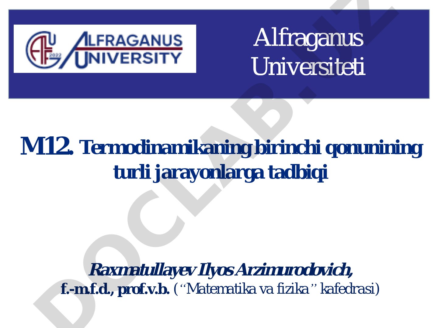 Termodinamikaning birinchi qonunining turli jarayonlarga tadbiqi