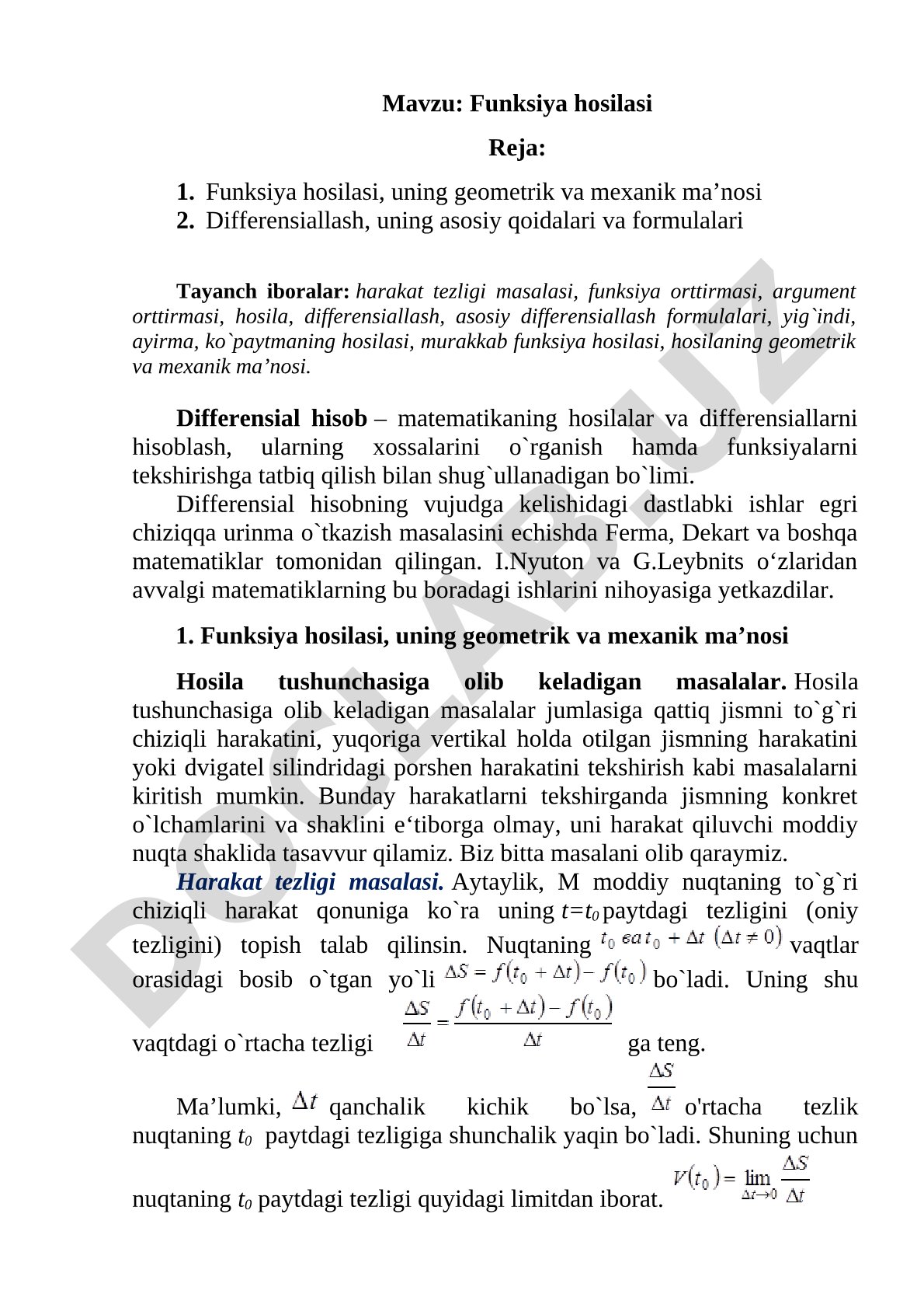 Funksiya hosilasi