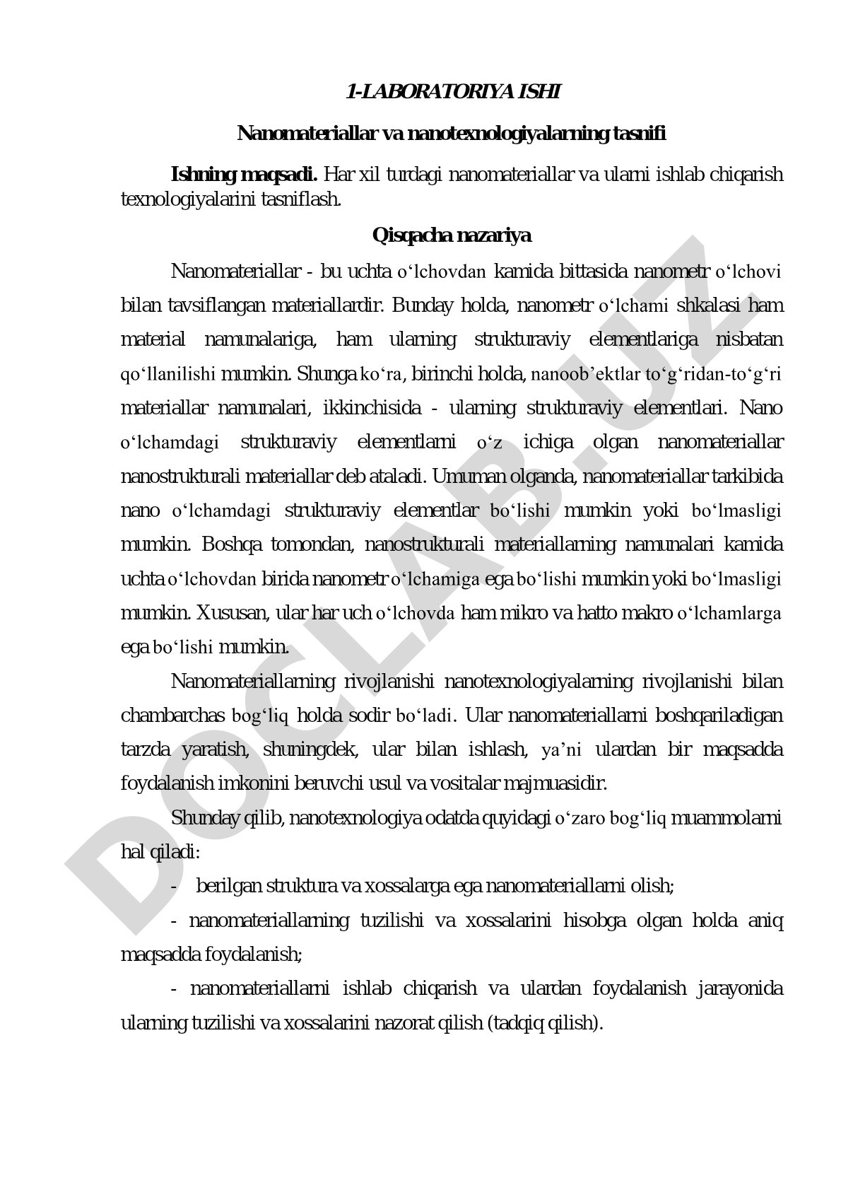 Nanomateriallar va nanotexnologiyalarning tasnifi