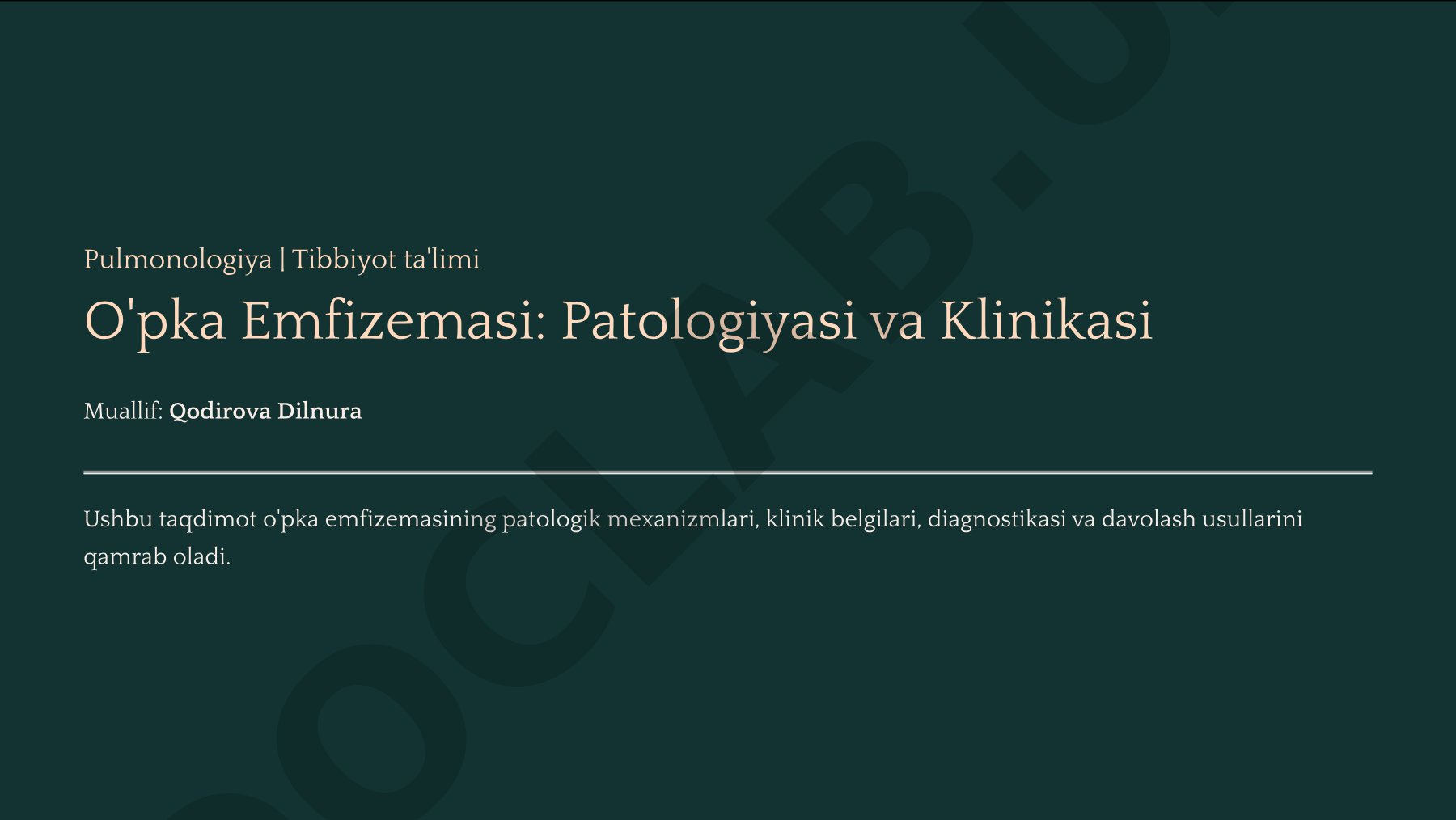 O'pka Emfizemasi: Patologiyasi va Klinikasi