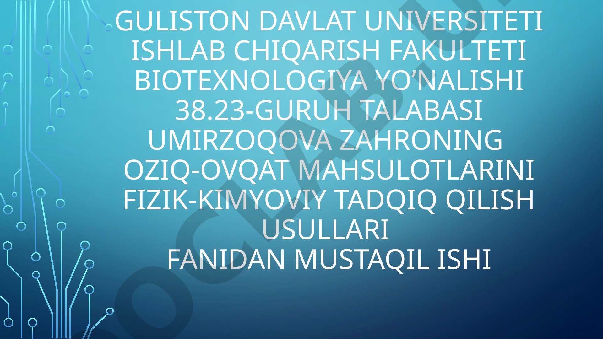 Un zavodlarida zamonaviy tahlil usullari