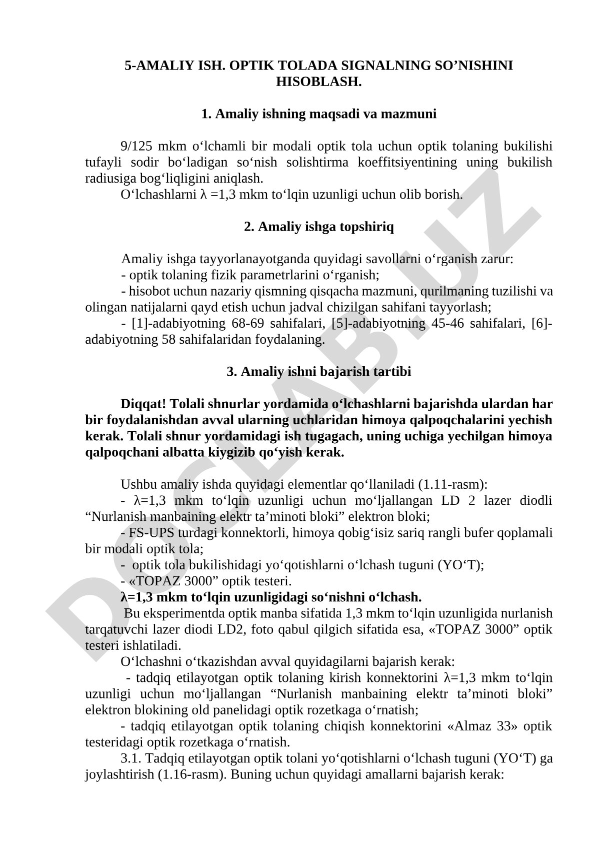 Optik tolada signalning so’nishini hisoblash