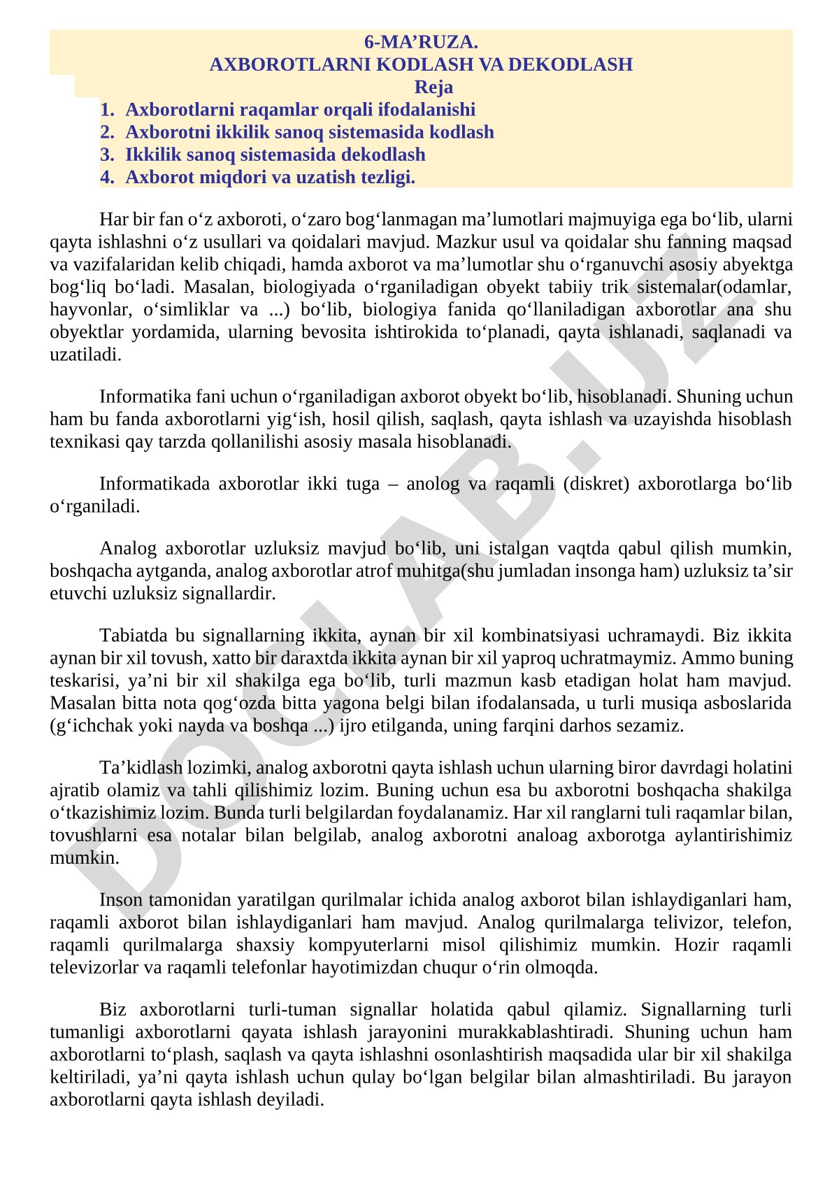 Axborotlarni kodlash va dekodlash