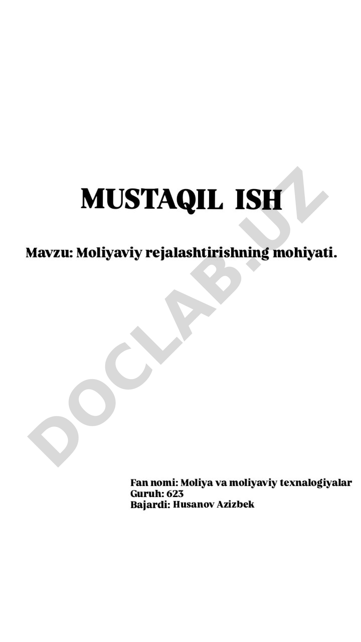 Moliyaviy rejalashtirish tushunchasi, bashoratlash va asosiy bosqichlari