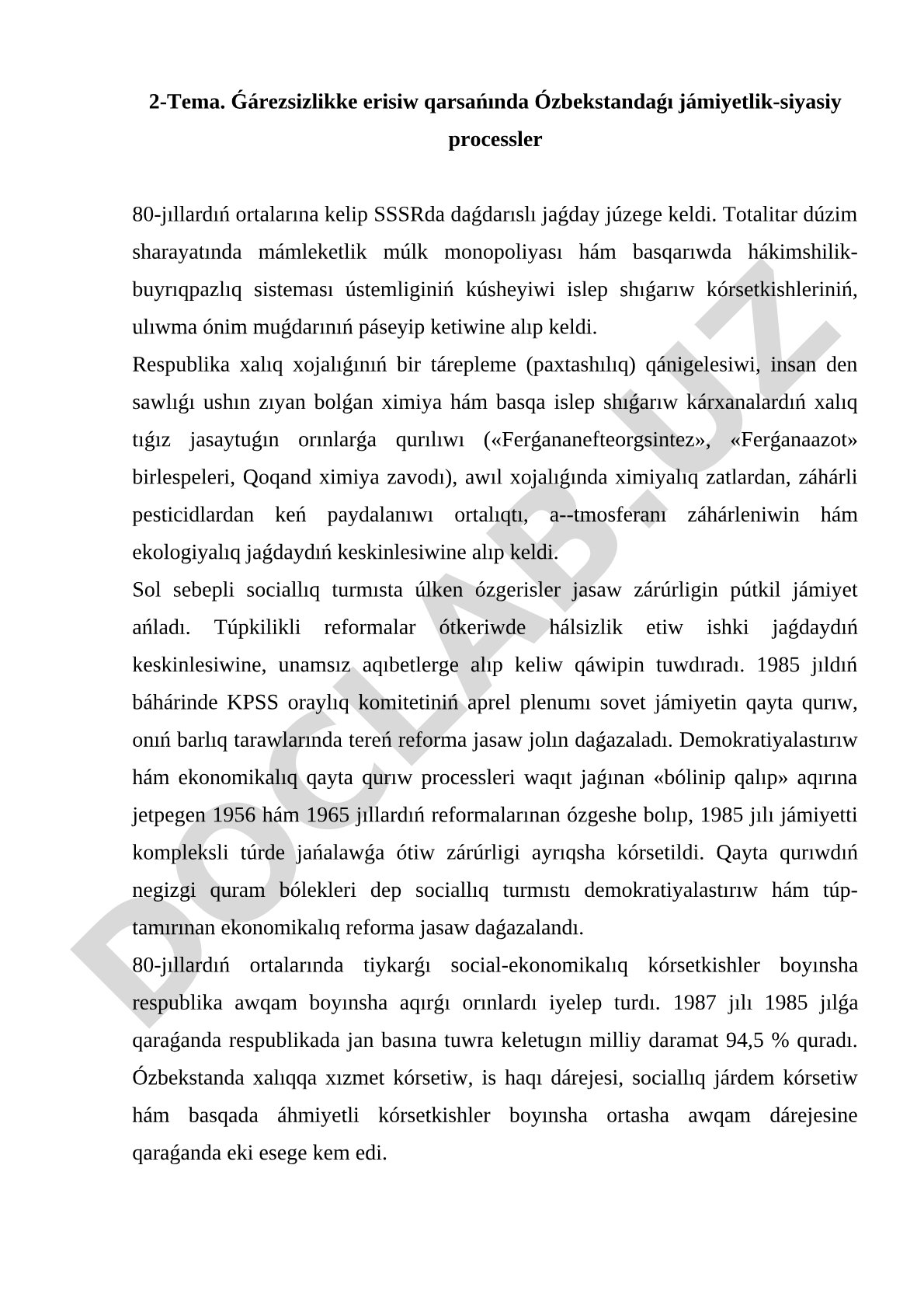 Ǵárezsizlikke erisiw qarsańında Ózbekstandaǵı jámiyetlik-siyasiy processler