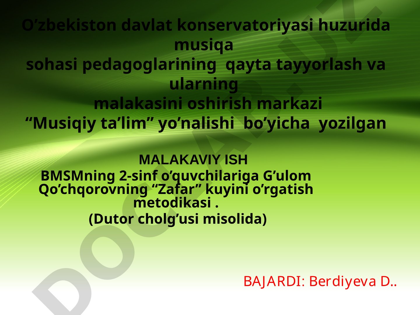 BMSMning 2-sinf o‘quvchilariga G‘ulom Qo‘chqorovning “Zafar” kuyini o‘rgatish metodikasi