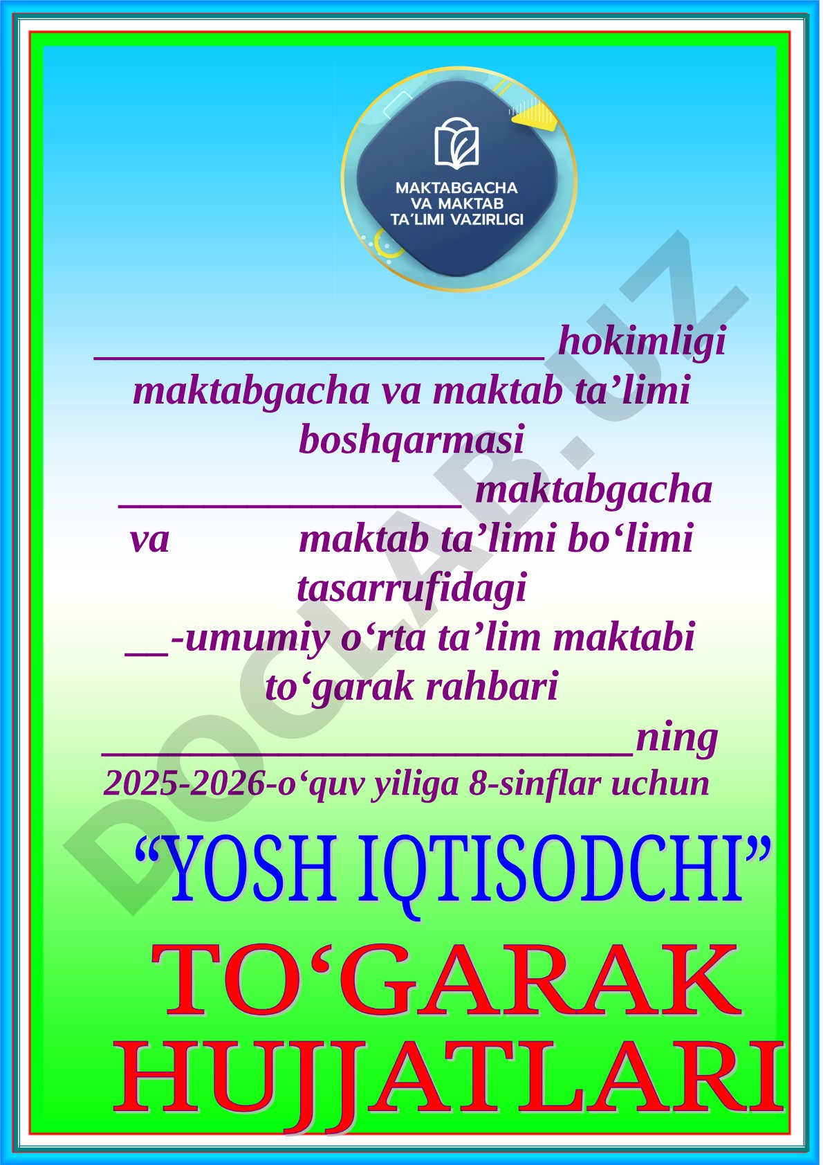 8-sinflar uchun to'garak jadvali va a'zolar ro'yxati