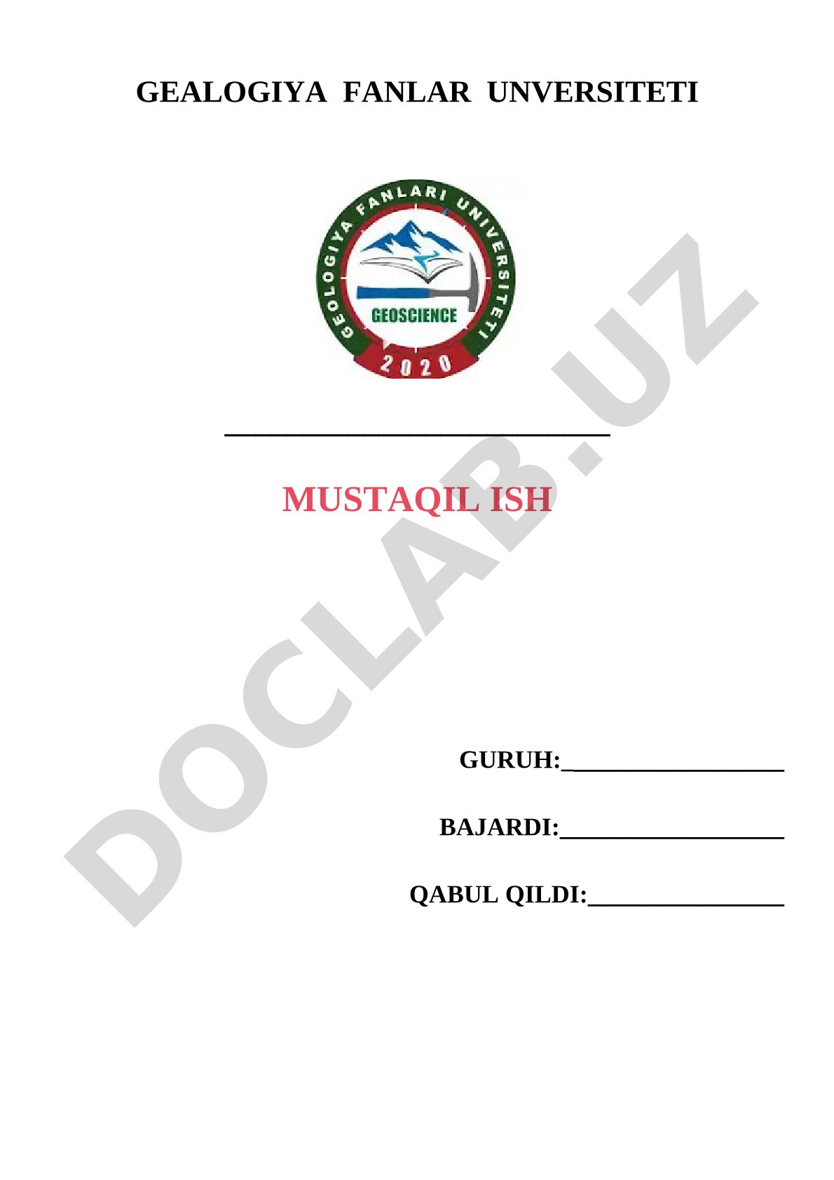 Geologiya fanlar universiteti mustaqil ishi