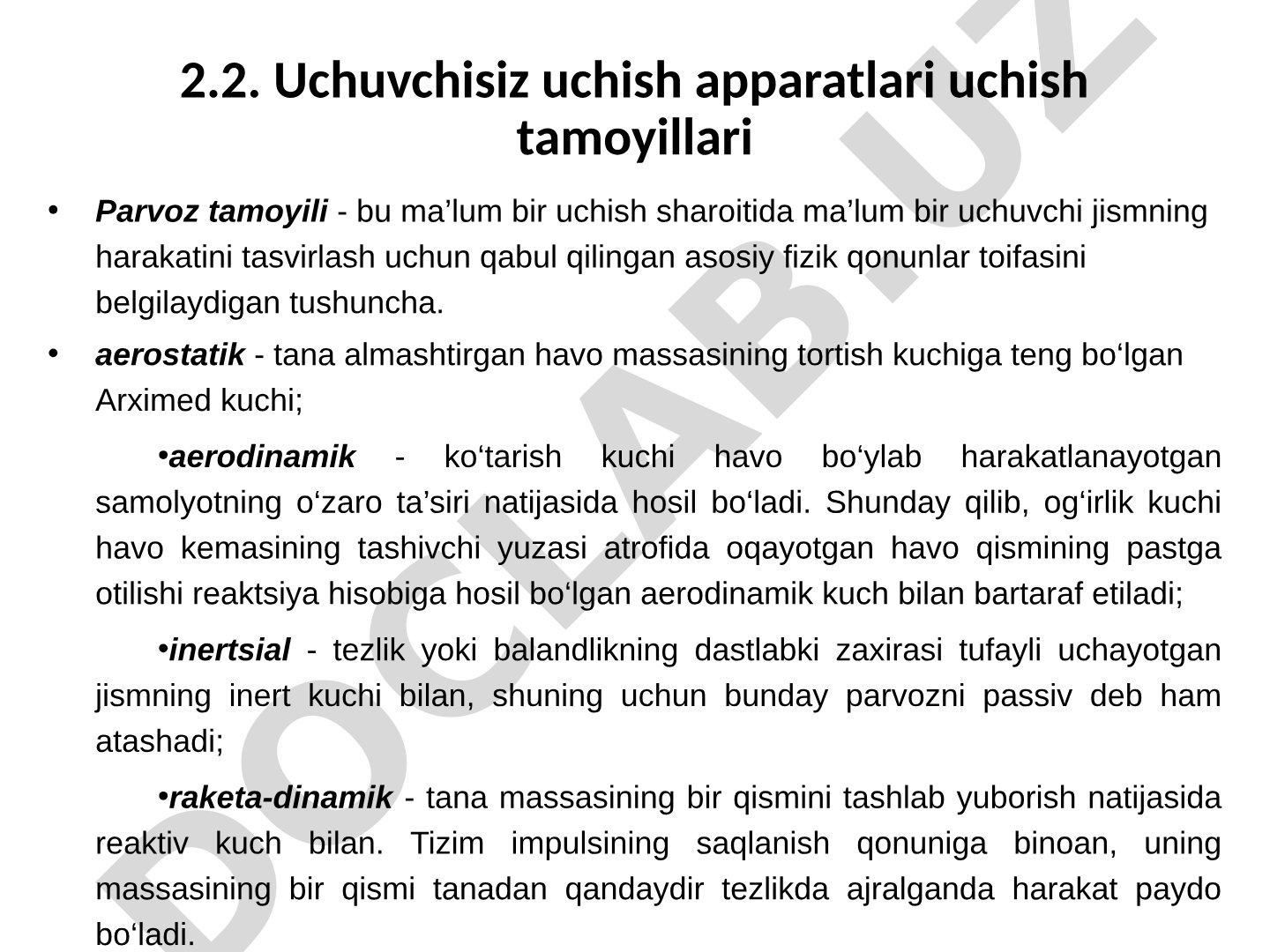 Uchuvchisiz uchish apparatlari uchish tamoyillari