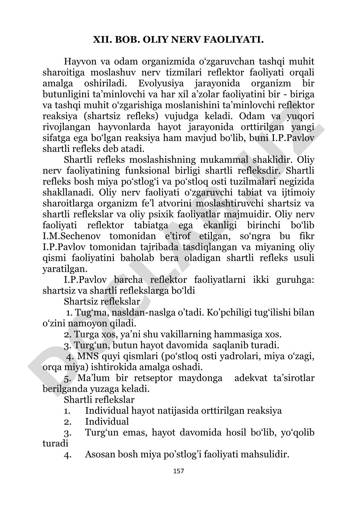 Oliy nerv faoliyati, shartli reflekslar va moslashuv mexanizmlari haqida