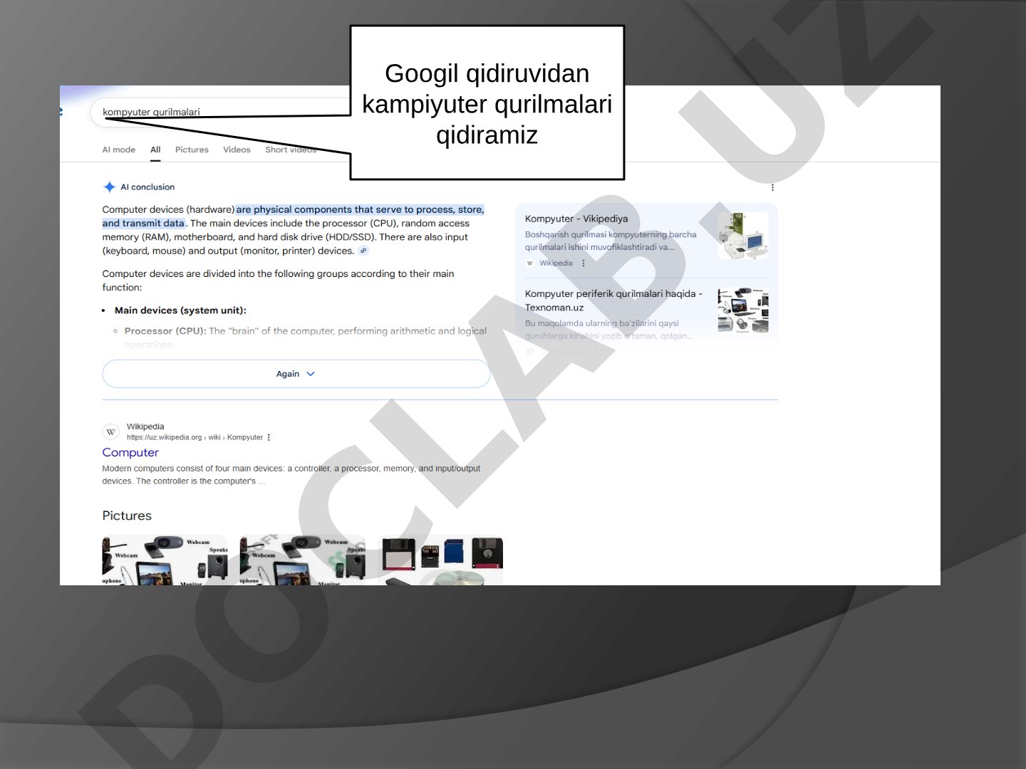 Google'dan kompyuter qurilmalarini qidirish va Word'ga rasm joylashtirish