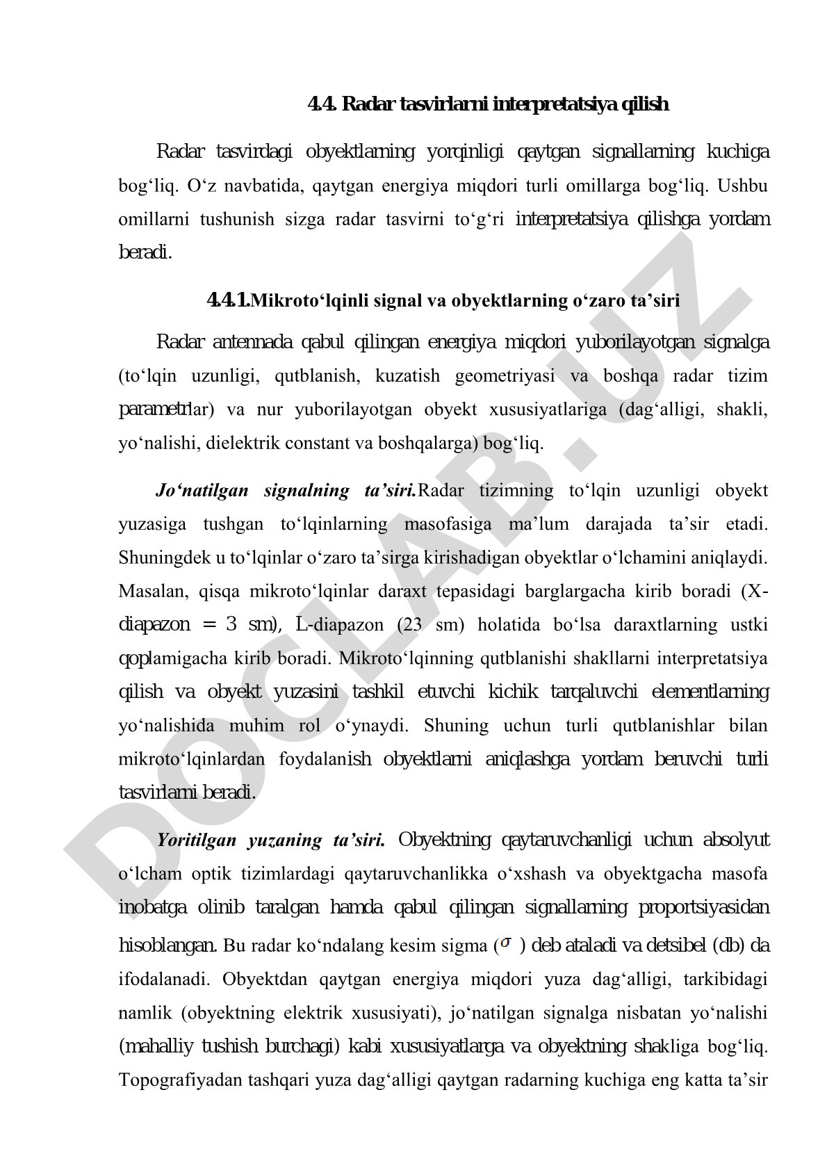 Radar tasvirlarni interpretatsiya qilish