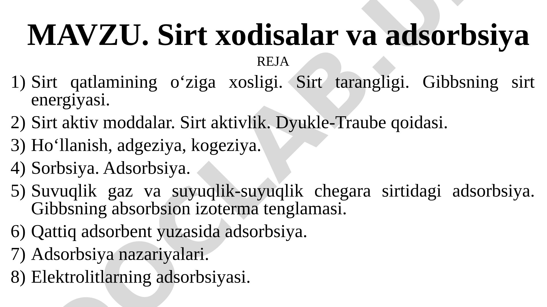 Sirt xodisalar va adsorbsiya