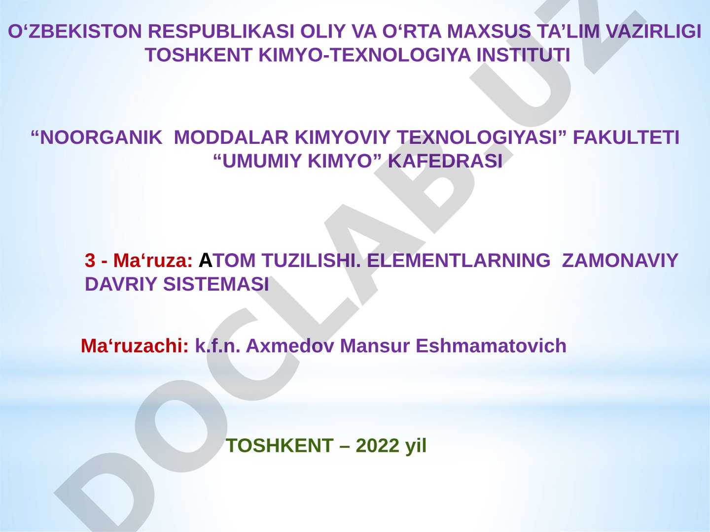 Atom tuzilishi. Elementlarning zamonaviy davriy sistemasi