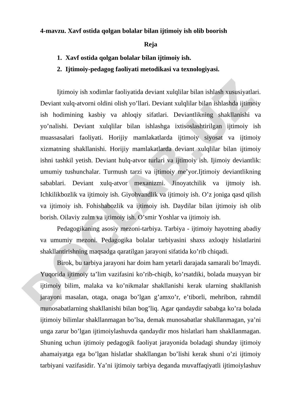 Xavf ostida qolgan bolalar bilan ijtimoiy ish olib boorish