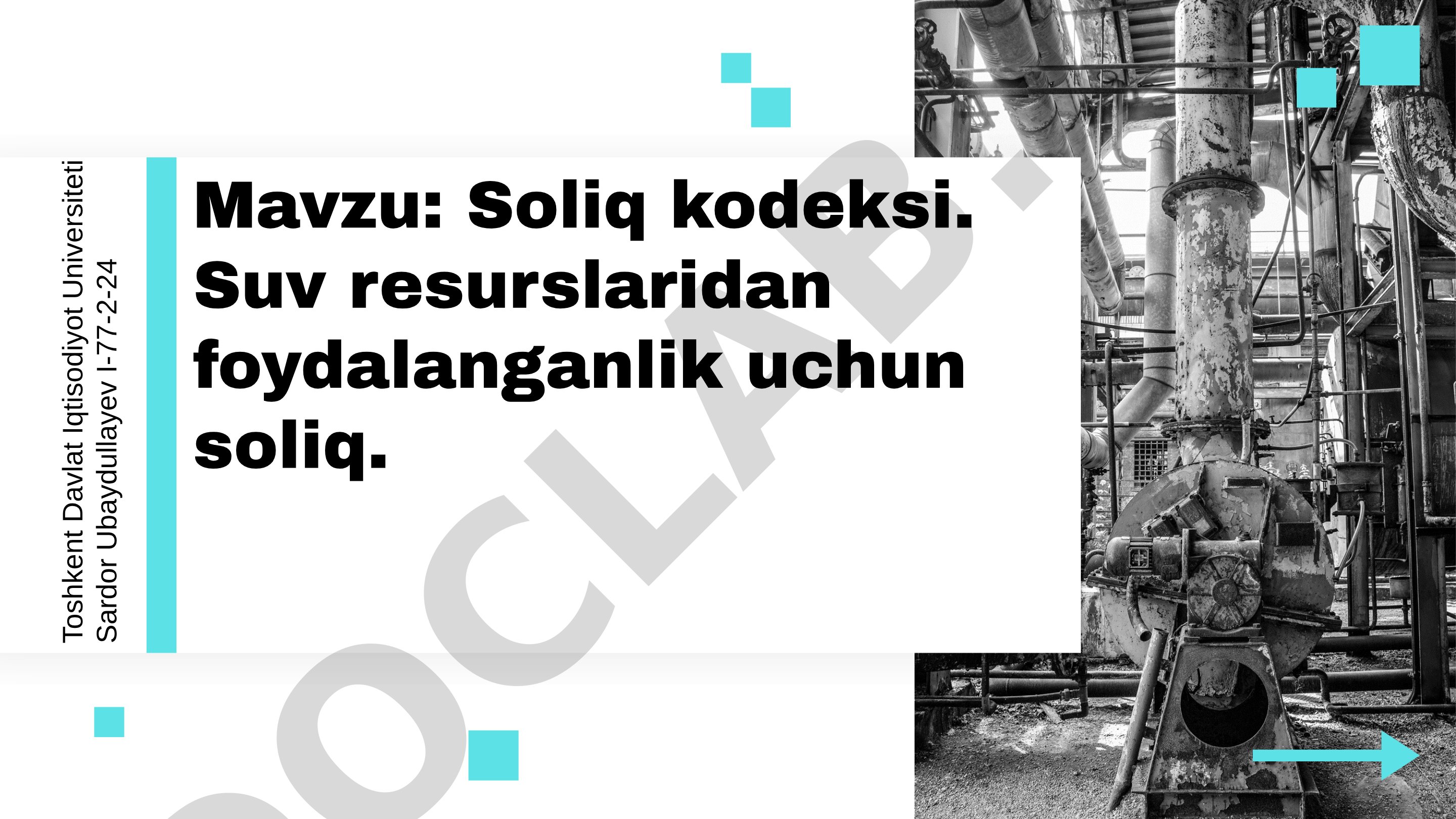 Soliq kodeksi. Suv resurslaridan foydalanganlik uchun soliq