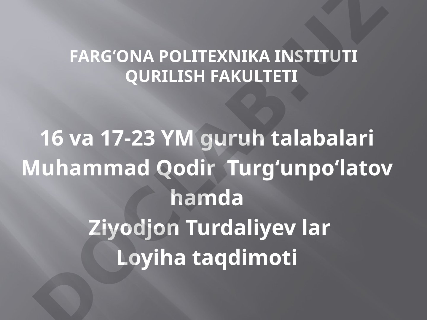 Zarkent suv omborining holati va rekonstruksiya taklifi
