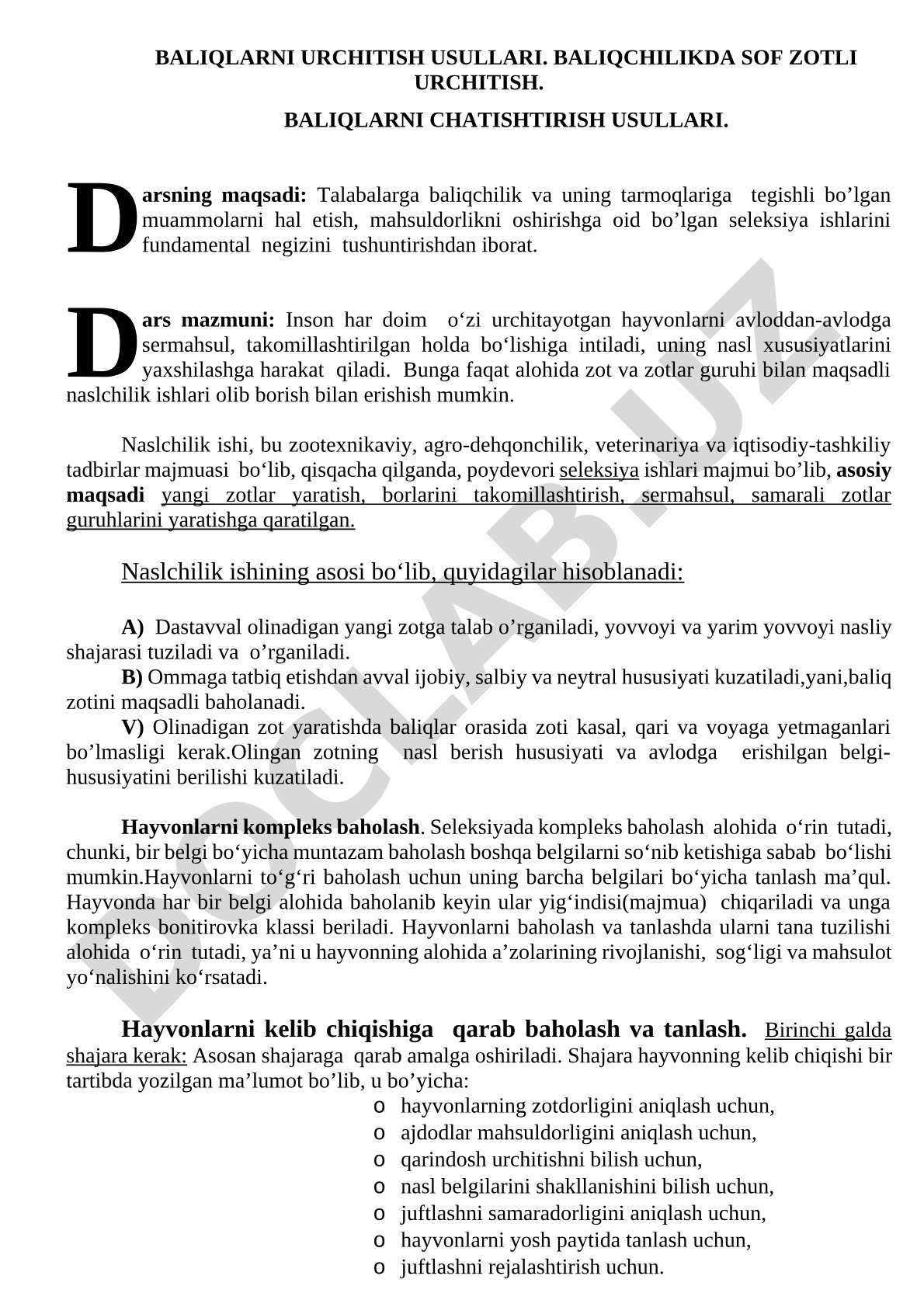 Baliqlarni urchitish va chatishtirish usullari