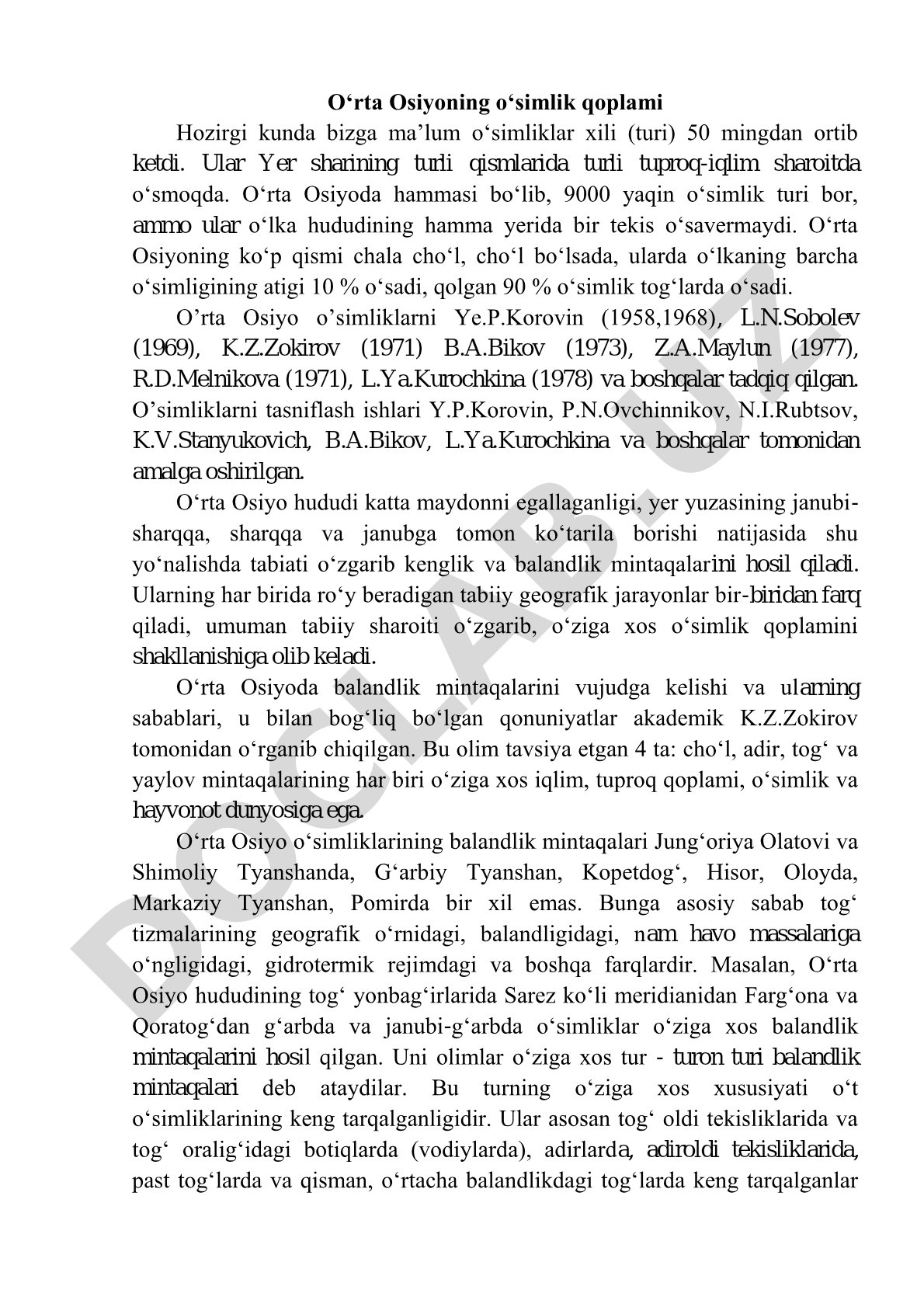 O‘rta Osiyoning o‘simlik qoplami