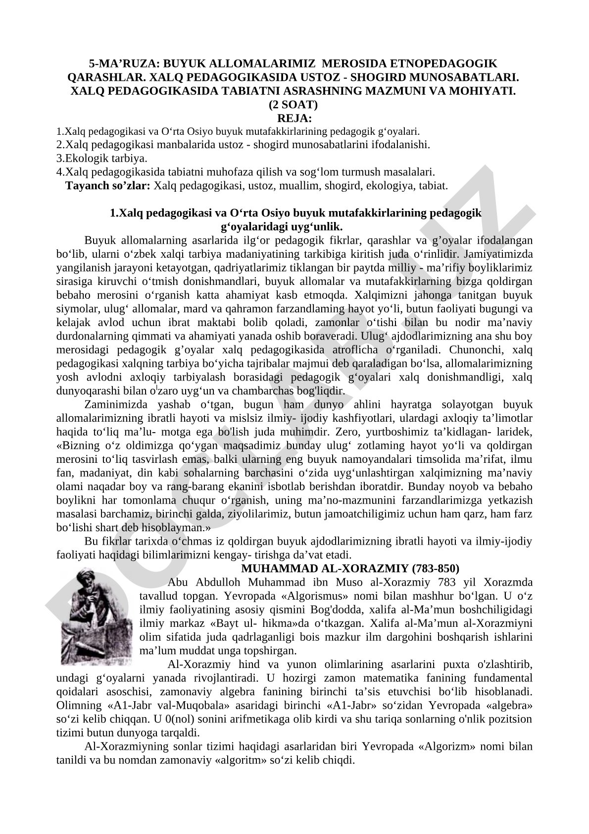 Buyuk allomalarimiz merosida etnopedagogik qarashlar, xalq pedagogikasida ustoz-shogird munosabatlari va tabiatni asrash