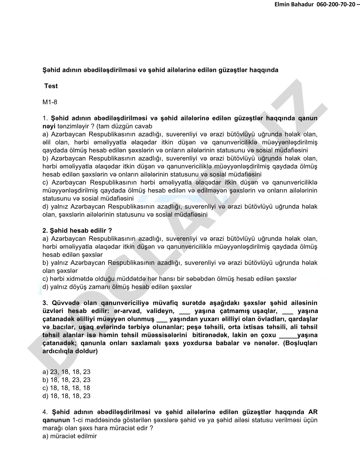 Şəhid adının əbədiləşdirilməsi və şəhid ailələrinə edilən güzəştlər haqqında