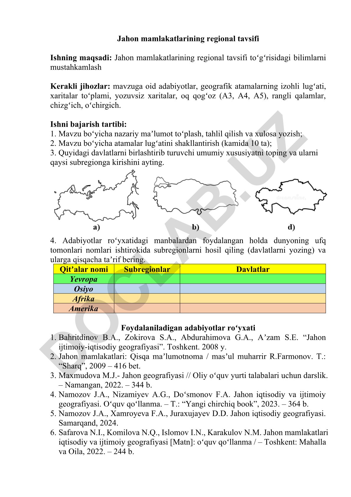 Jahon mamlakatlarining regional tavsifi
