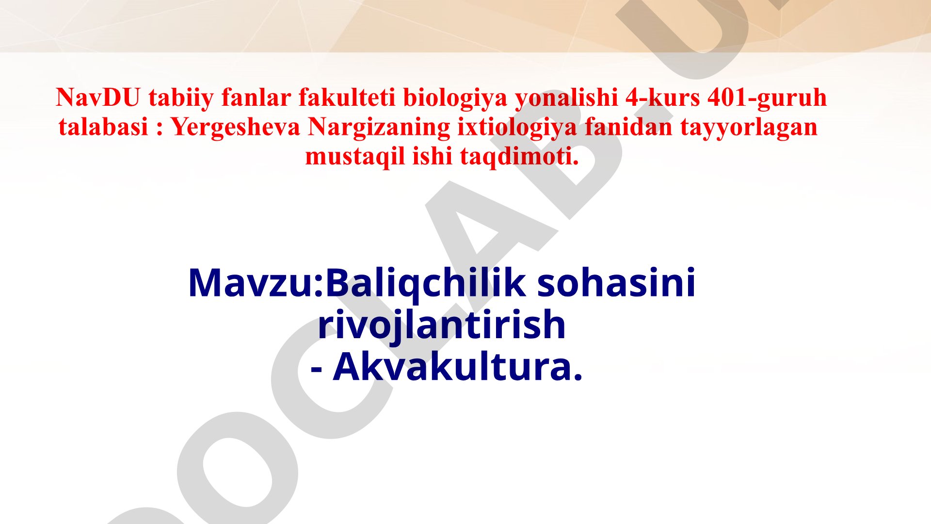 Baliqchilik sohasini rivojlantirish - Akvakultura