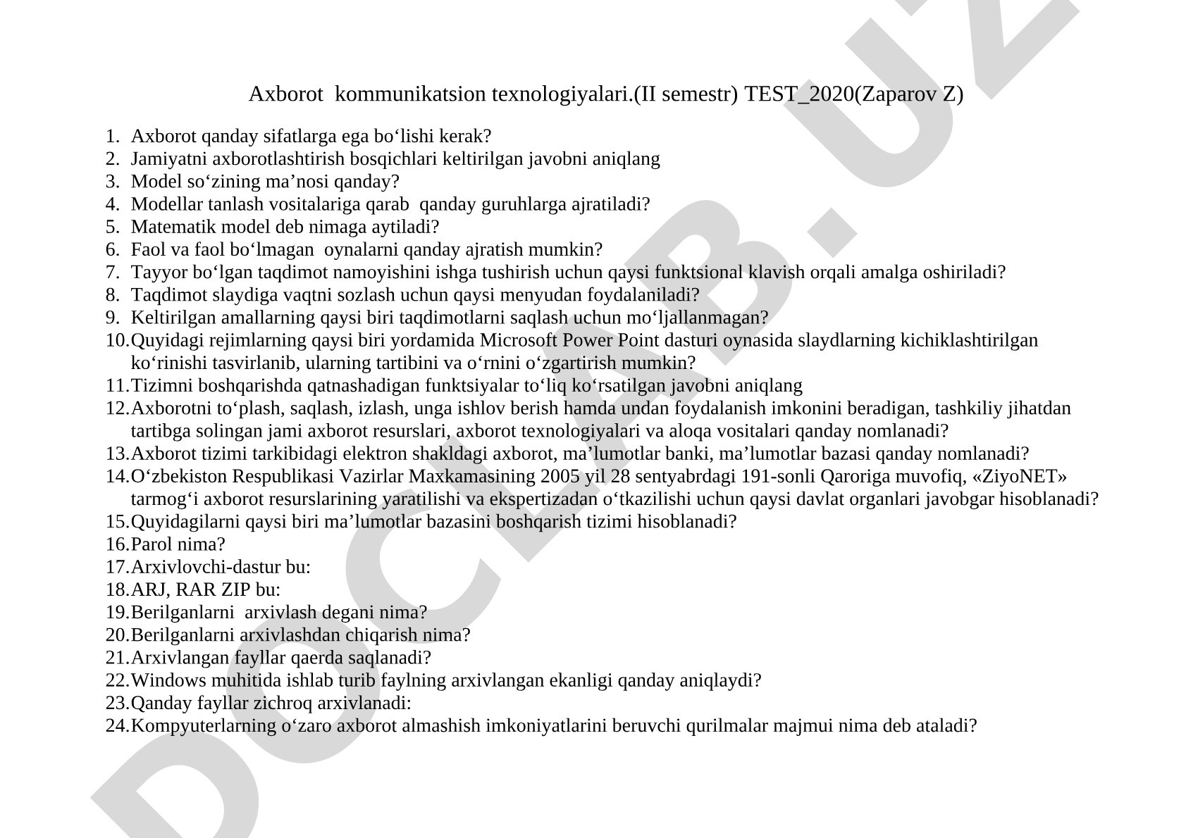 Axborot kommunikatsion texnologiyalari (II semestr)