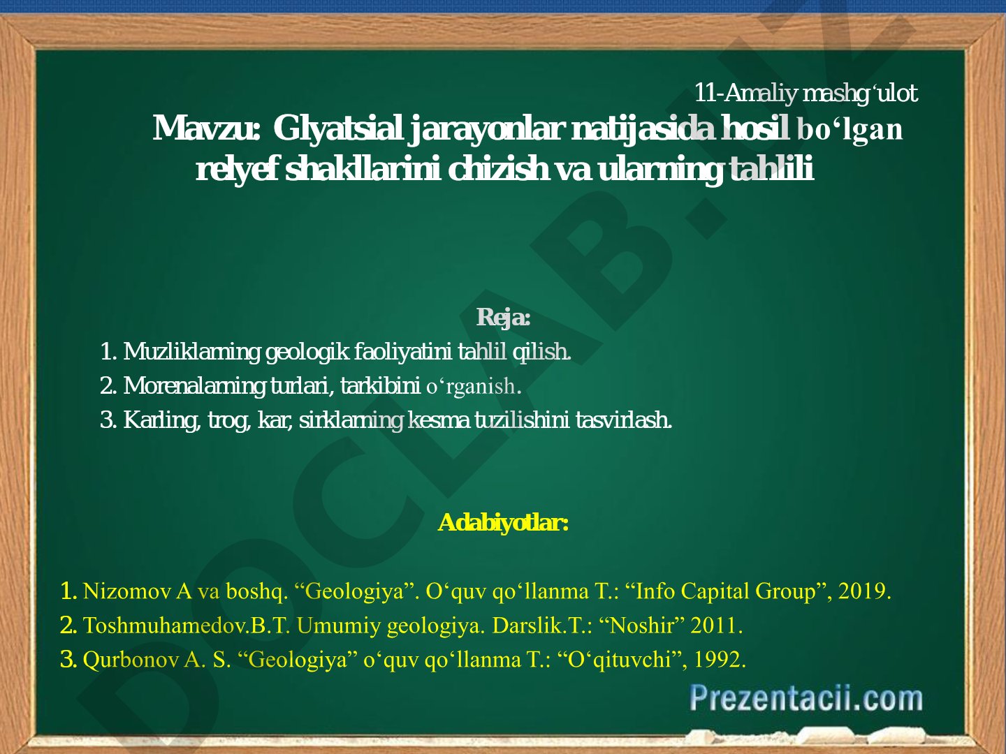 Glyatsial jarayonlar natijasida hosil bo‘lgan relyef shakllarini chizish va ularning tahlili