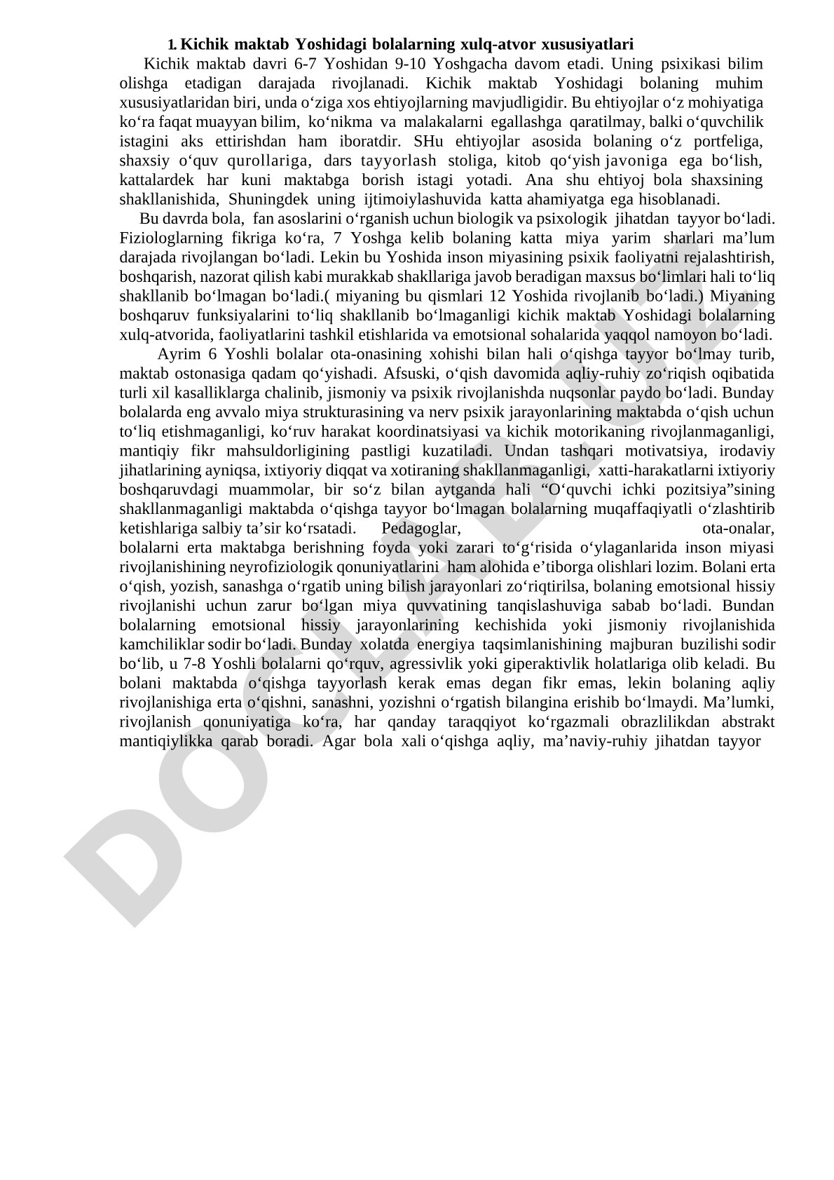 Kichik maktab Yoshidagi bolalarning xulq-atvor xususiyatlari